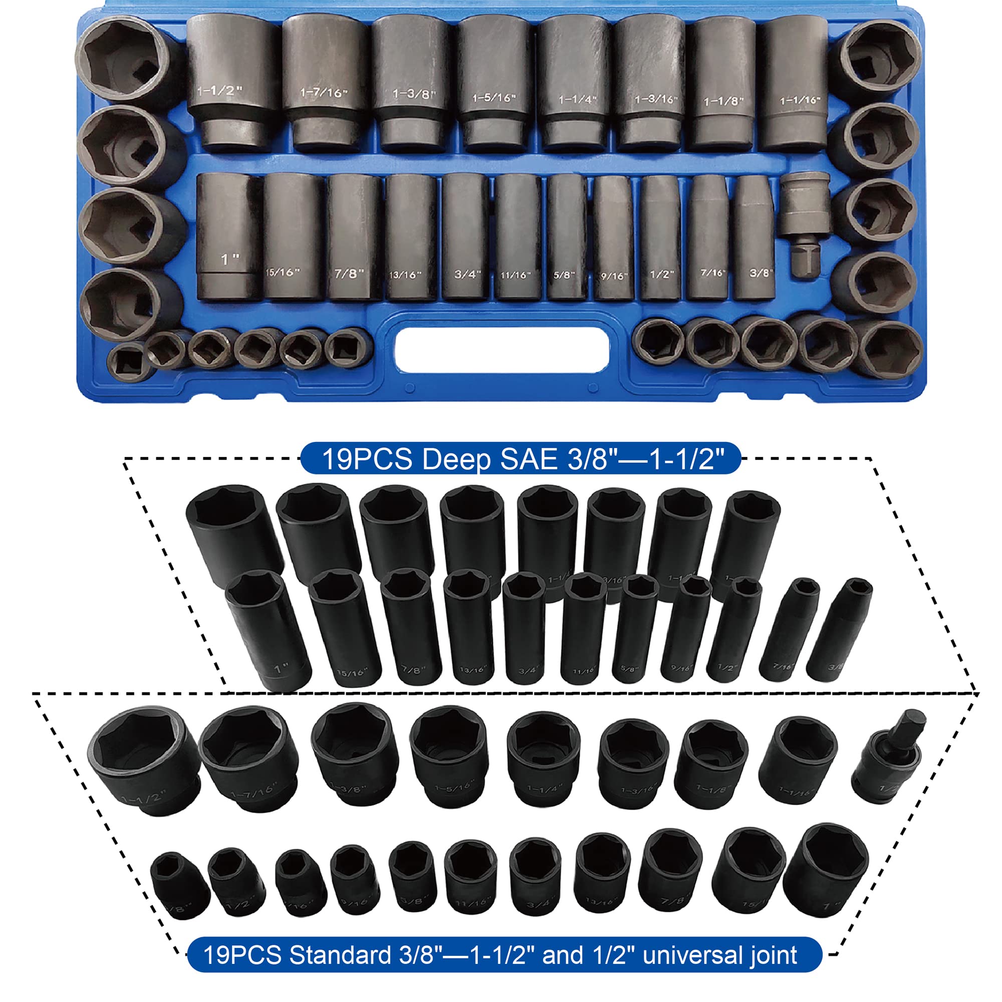 MacWork Impact Socket Set - 39 Pcs 1/2" Drive -2 MacWork Impact Socket Set - 39 Pcs 1/2" Drive -2