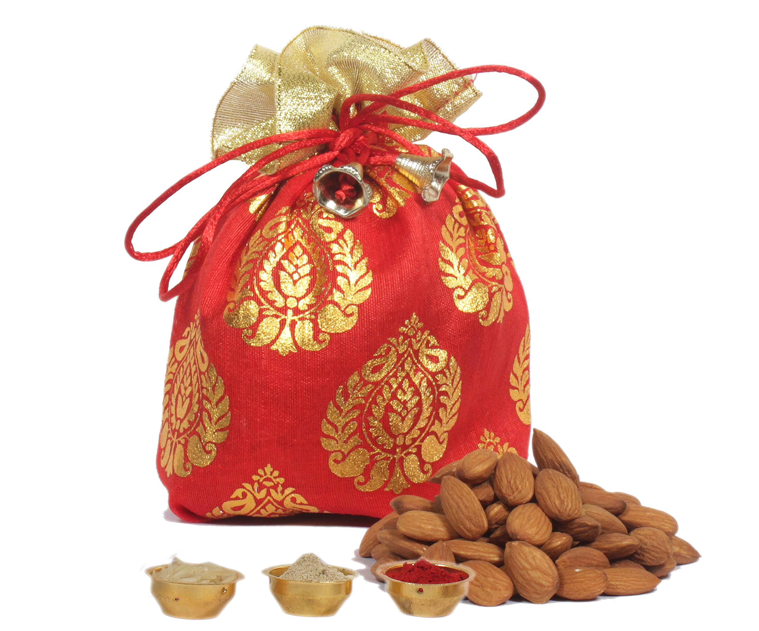 MANTOUSS Bhaiya Dooj/Bhai Dooj Dry Fruit Red Designer Potli-Almond (50gms) + Roli, Chawal and Chandan (B07YYKLXDY) Amazon Price History, Amazon Price Tracker
