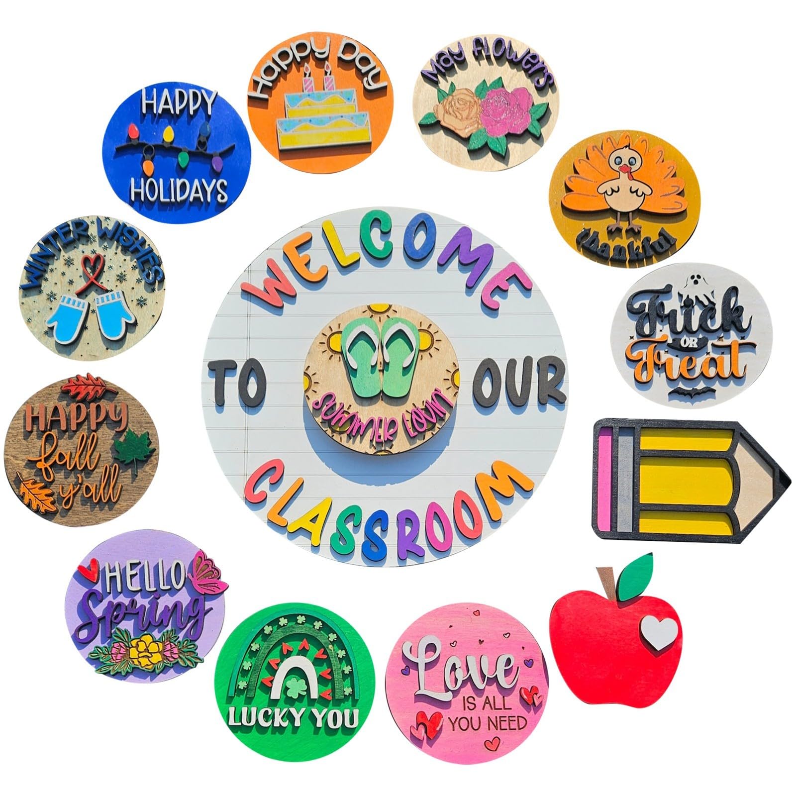 Interchangeable Welcome Classroom Door Sign, to Our, Funny Back To Schools Props, with 12 Pcs Seasonal Replaceable Ornaments, to Welcomes for Classrooms Porch Front Decor (CHUOZI)