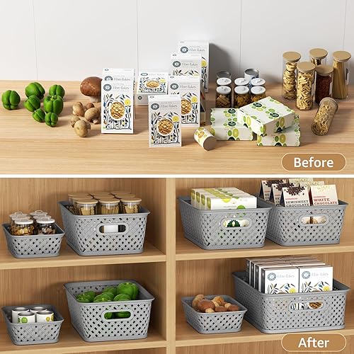 Vista 4 de MaxGear Organización y almacenamiento, 3 unidades, contenedores organizadores de plástico, cestas tejidas para almacenamiento, cestas de plástico