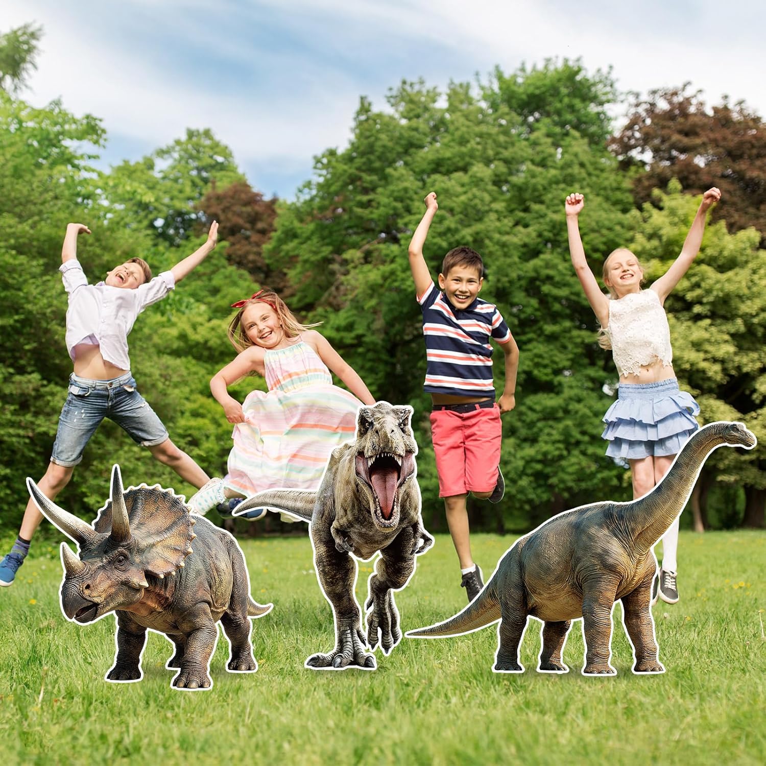 3PCS Large Dinosaur Cutout Cardboard Standup Decorations Dino Roar Theme Birthday Party Decor Dinosaur Designs Cardboard Cutout Sign for Baby Shower Jungle Dino Backdrop Photo Props for Party Supply