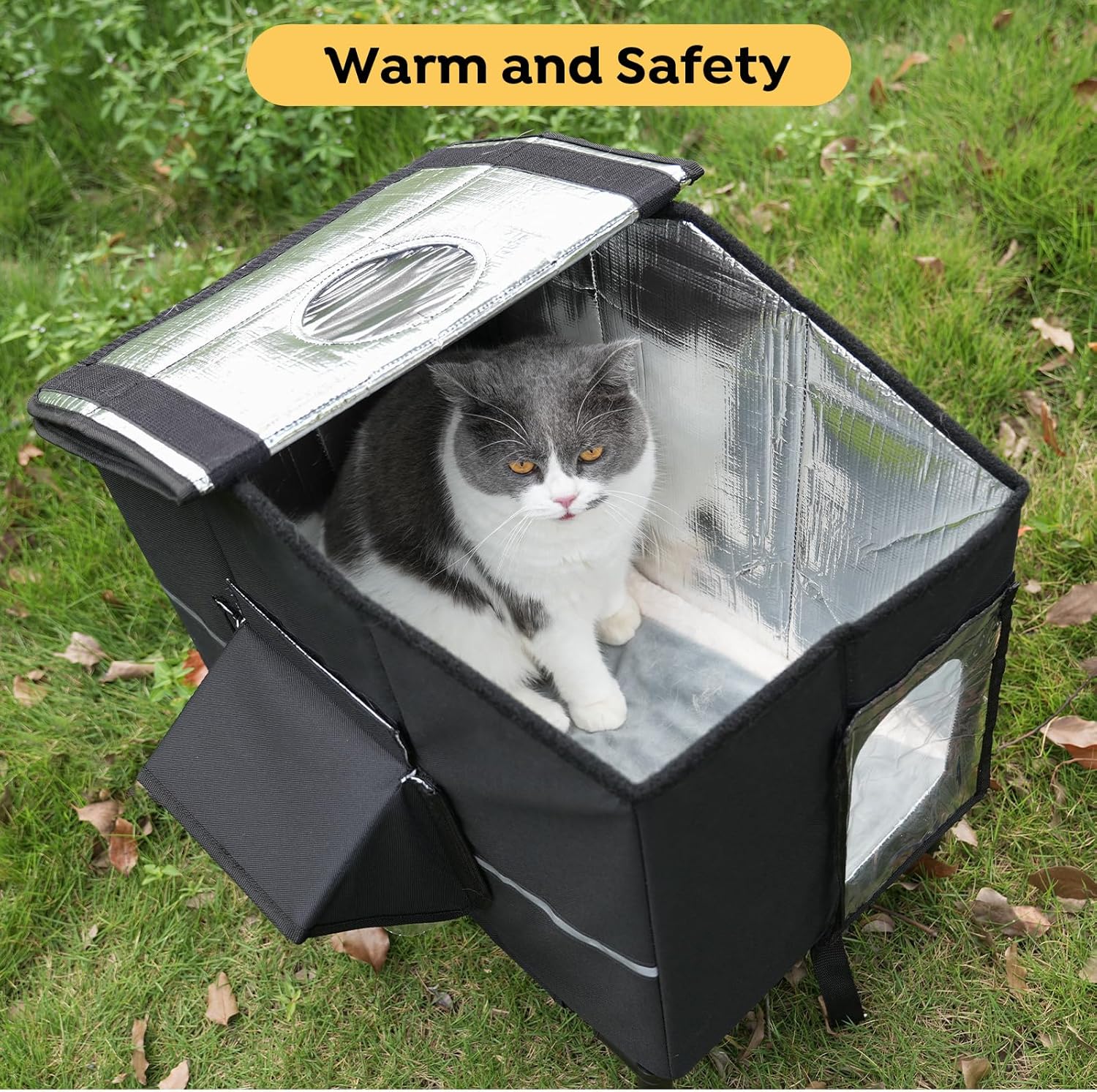 Veehoo Outdoor Cat House Weatherproof, Outside Insulated Feral Cat Shelter with Elevated Base, Waterproof Eaves & Escape Door for Stray Barn Cats, 20.9"x13.0"x22.4"