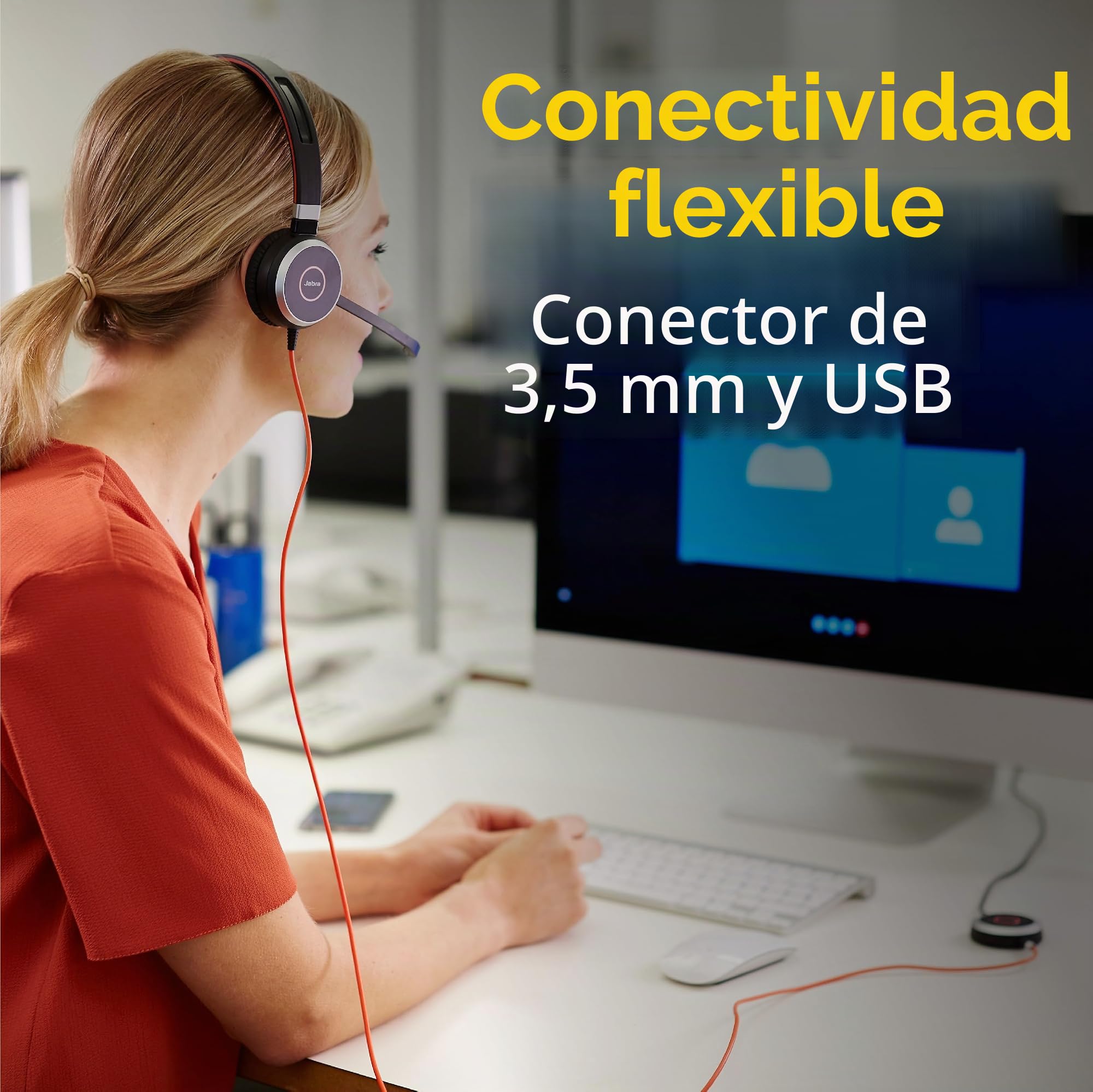 Jabra Evolve 40 MS - Auricular Monoaural Certificado por Microsoft para VoIP Softphone - Cancelación Pasiva de Ruido - Cable USB-A con Unidad de Control - Negro
