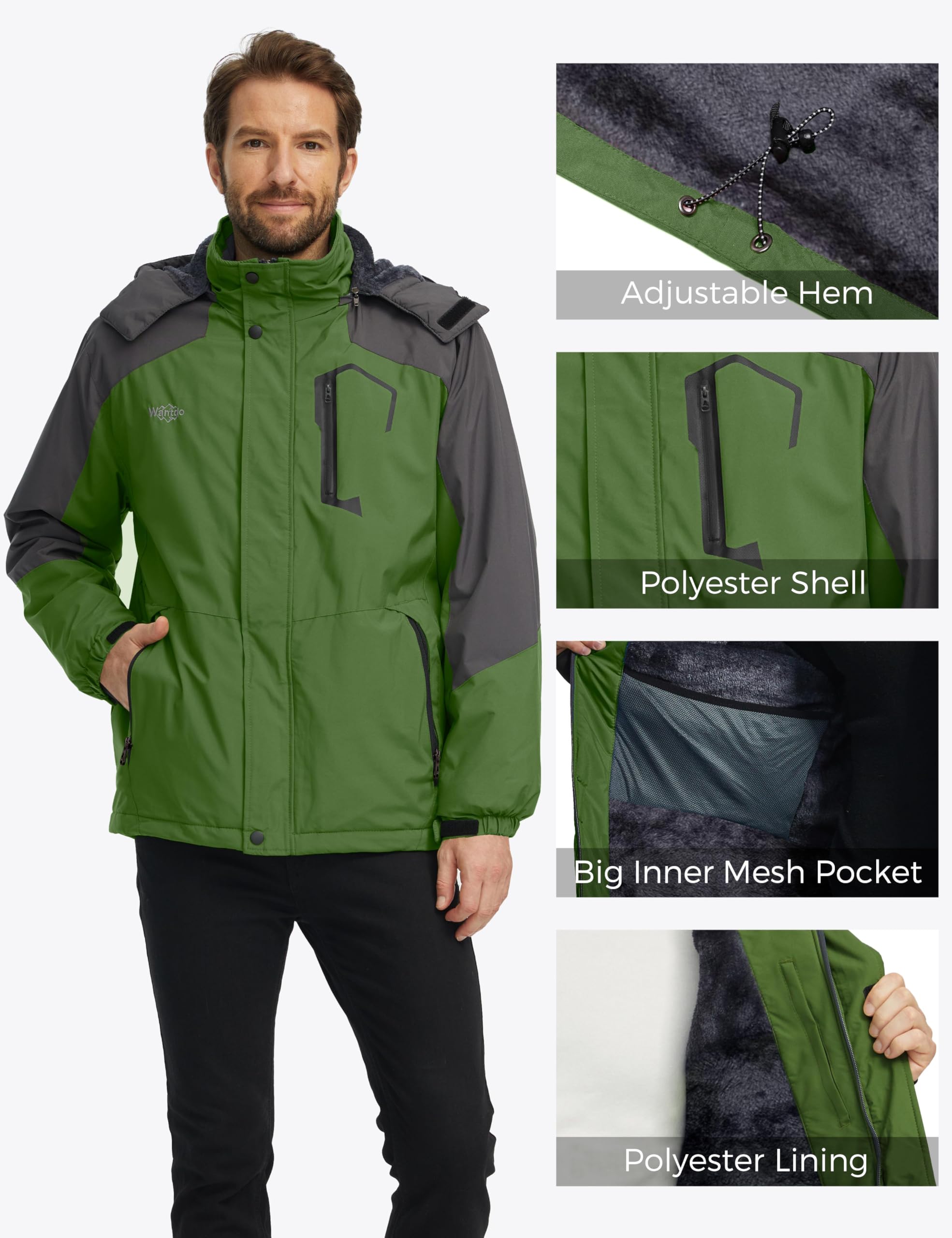 Wantdo Herren Berg Ski Jacke Warmer Winter Fleece Mantel Wasserdichter Atmungsaktive Jacke Outdoor Kapuzen Windbreaker Jacken
