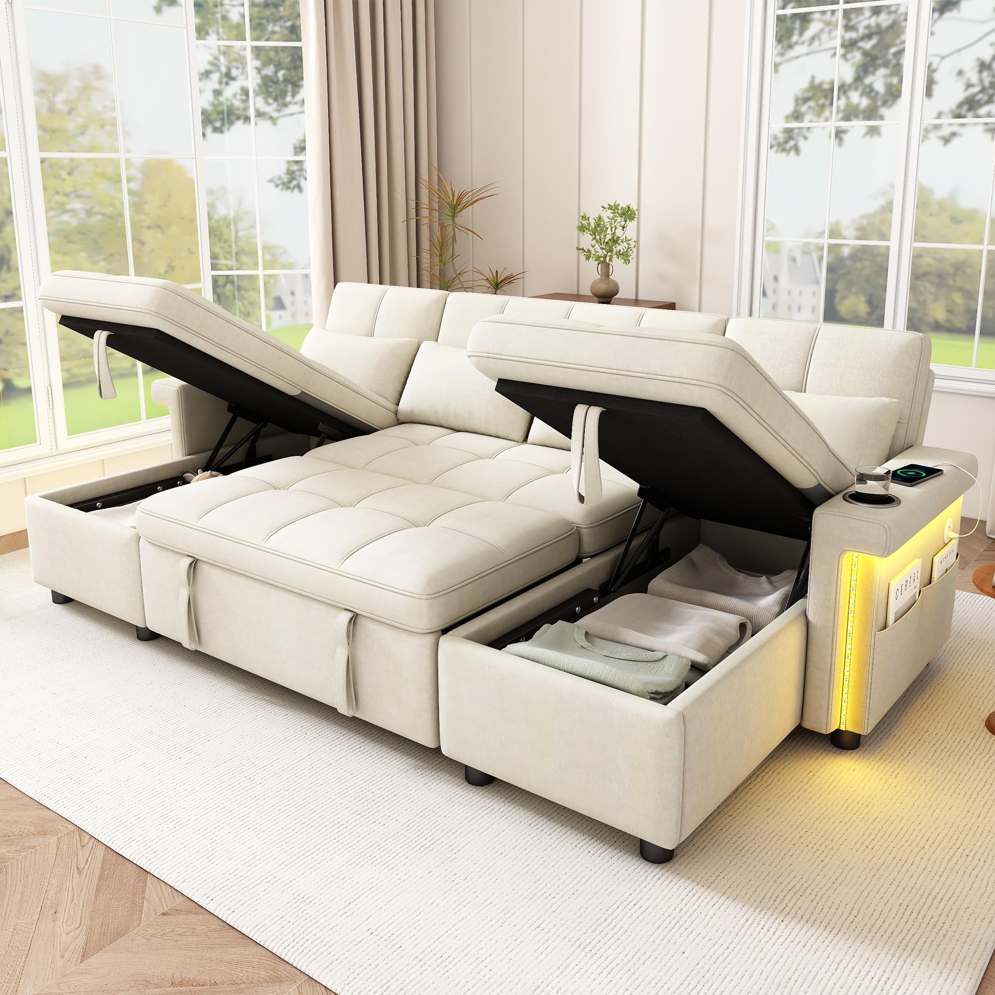 Divano ad angolo a forma di U, divano letto, 2 chaise longue