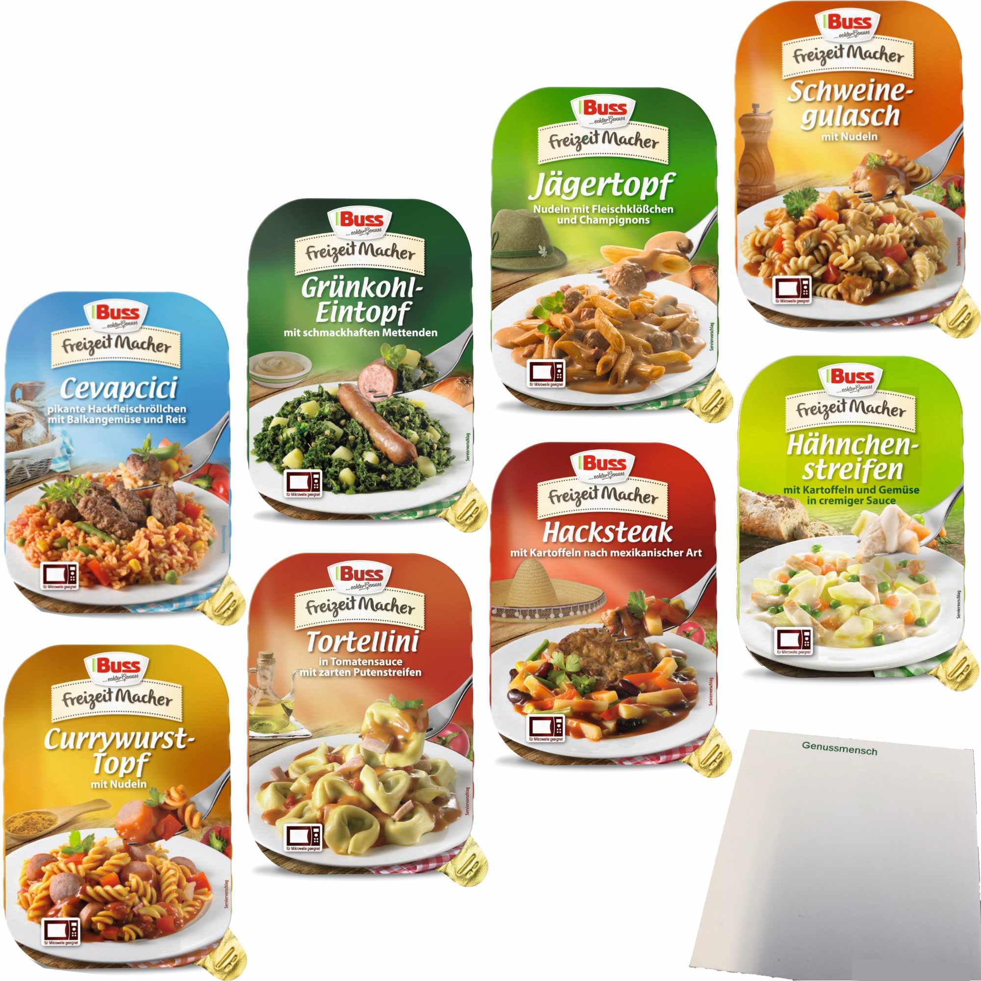 Buss Fertiggerichte Probierpaket XXL (8x300g Packung) + usy Block