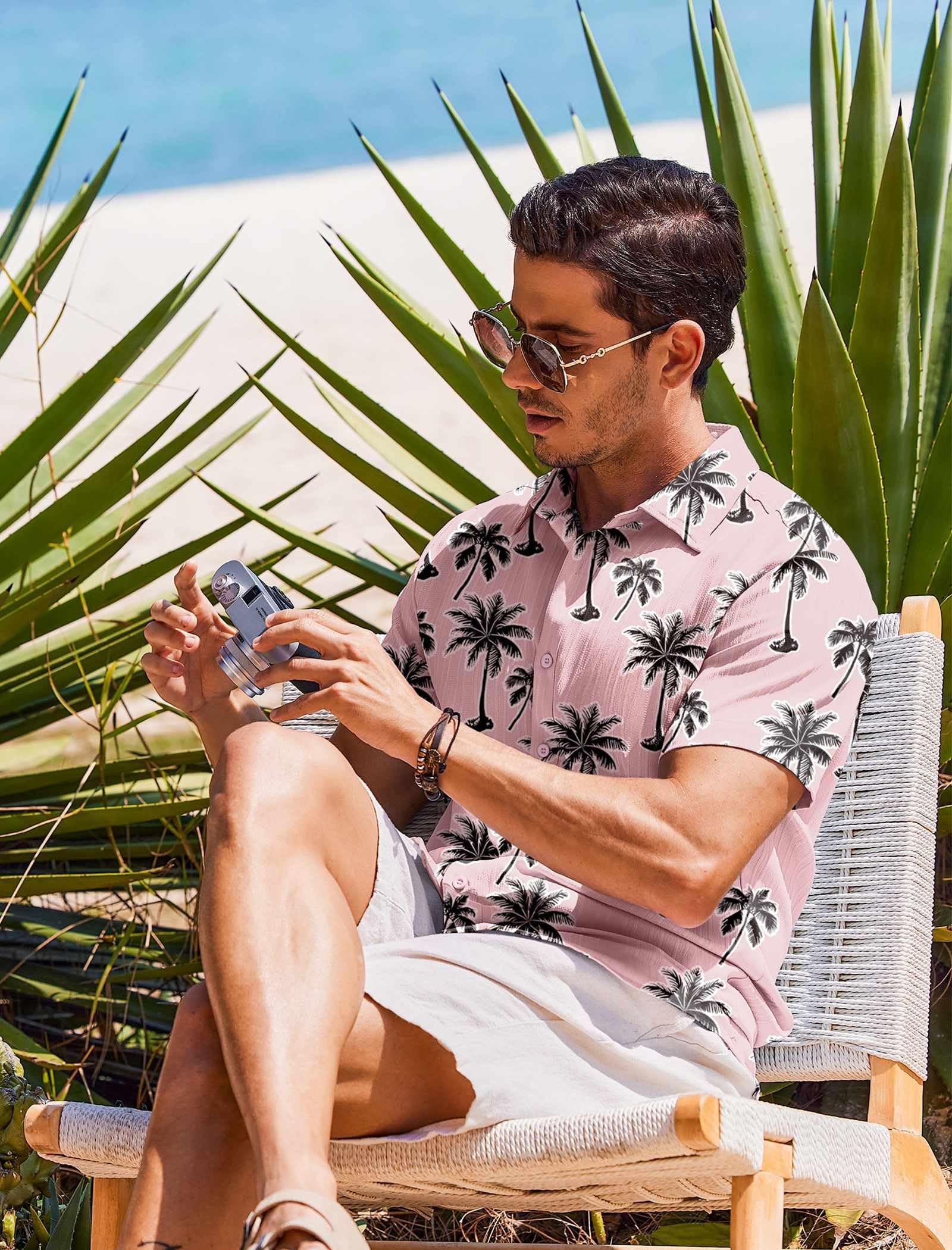 COOFANDY Chemises décontractées boutonnées à manches courtes pour homme - Chemises d'été texturées pour la plage