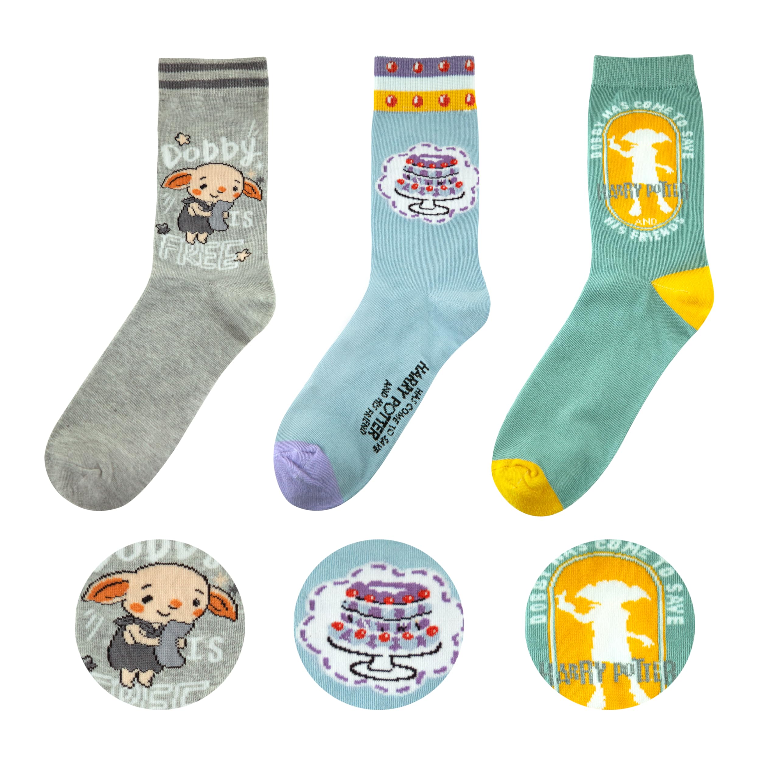 Harry Potter Collection Unisex Kids Multicoloured Harry Potter Socks Set Of 3 - Dobby | Acotis