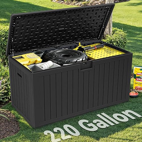 Vista 17 de Yitahome Caja de almacenamiento para exteriores de 32 galones, caja de resina resistente al agua para terraza, contenedor de almacenamiento