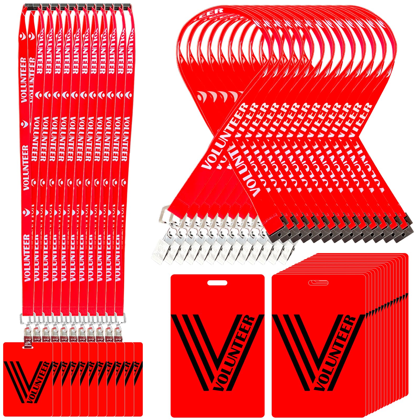 30 Pack Volunteer Lanyard with PVC Card Pass Volunteer Identification ID Badges Bulk Breakaway Lanyard for Activity Fundraising Church School Events Donation Activities