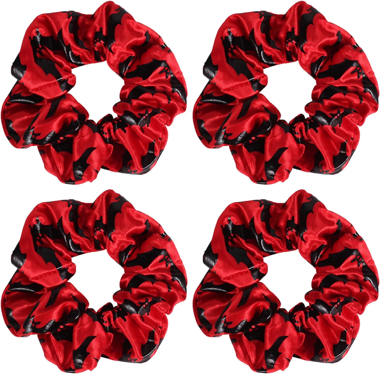 4 Pcs Sequins All Hallows'Day Hair Scrunchies Hair Bobbles Metallic Halloween Elastics Ponytail Holders Hair Wrist Ties Bands Cloth Scrunchies for Show Gym Dance Party Club Girl (Red)