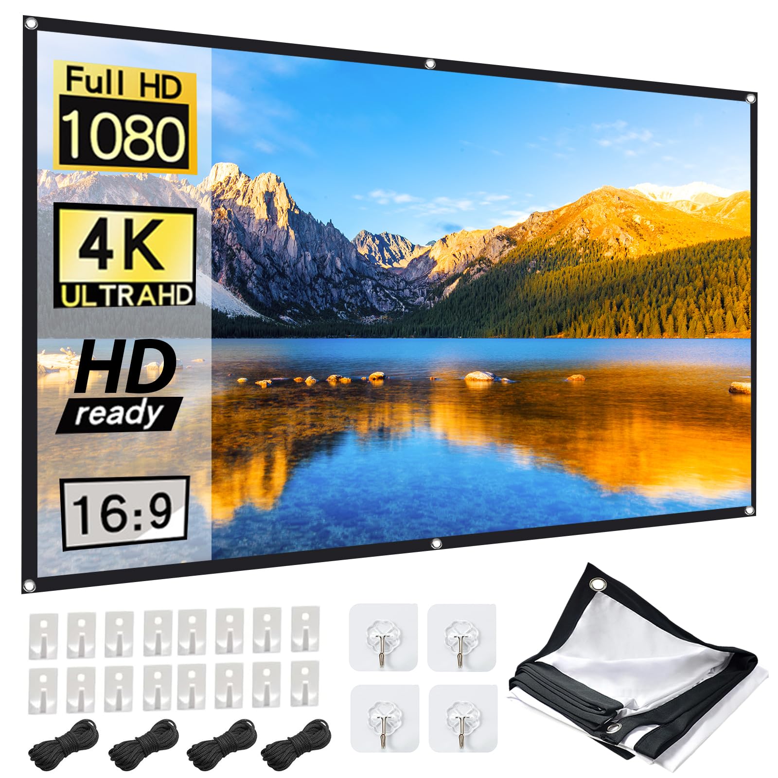 60 Zoll Leinwand Beamer, 16: 9 Beamer Leinwand Projector Screen Projektionsleinwand für Zuhause Büro Schule und Projektionsleinwand Outdoor