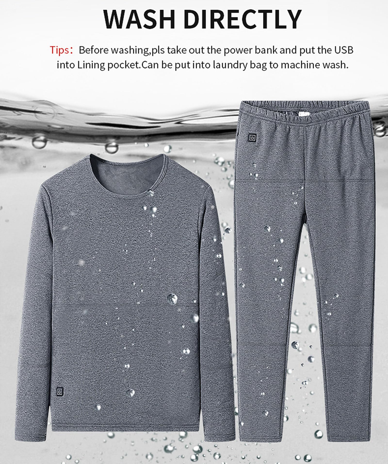 Ensemble De sous-Vêtements Chauffants Thermiques pour Hommes avec 22 Zones USB Électrique Vêtements Chauds d'hiver Adaptés À La Randonnée en Plein Air Haut Et Bas De Caleçons Longs,B,XXL
