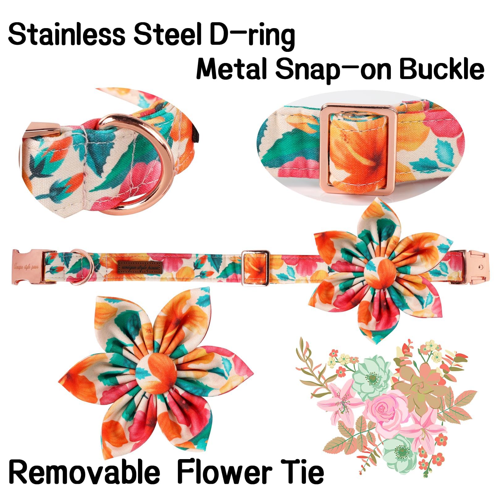 Unique style paws Dog Collar with Flower, Colorful Flower Dog Collar - Image 2