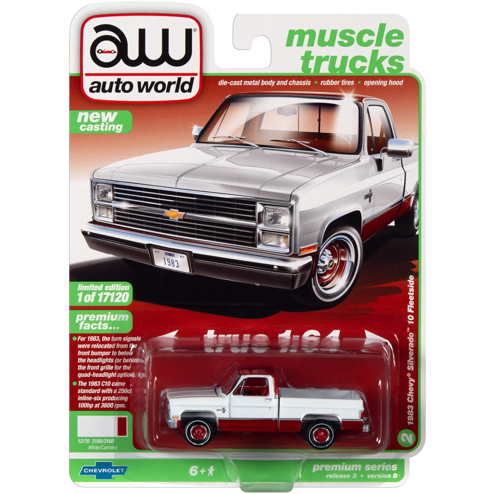 Auto-World 1983 Chevy Silverado 10 Fleetside - Camiones musculares [Blanco/Rojo]