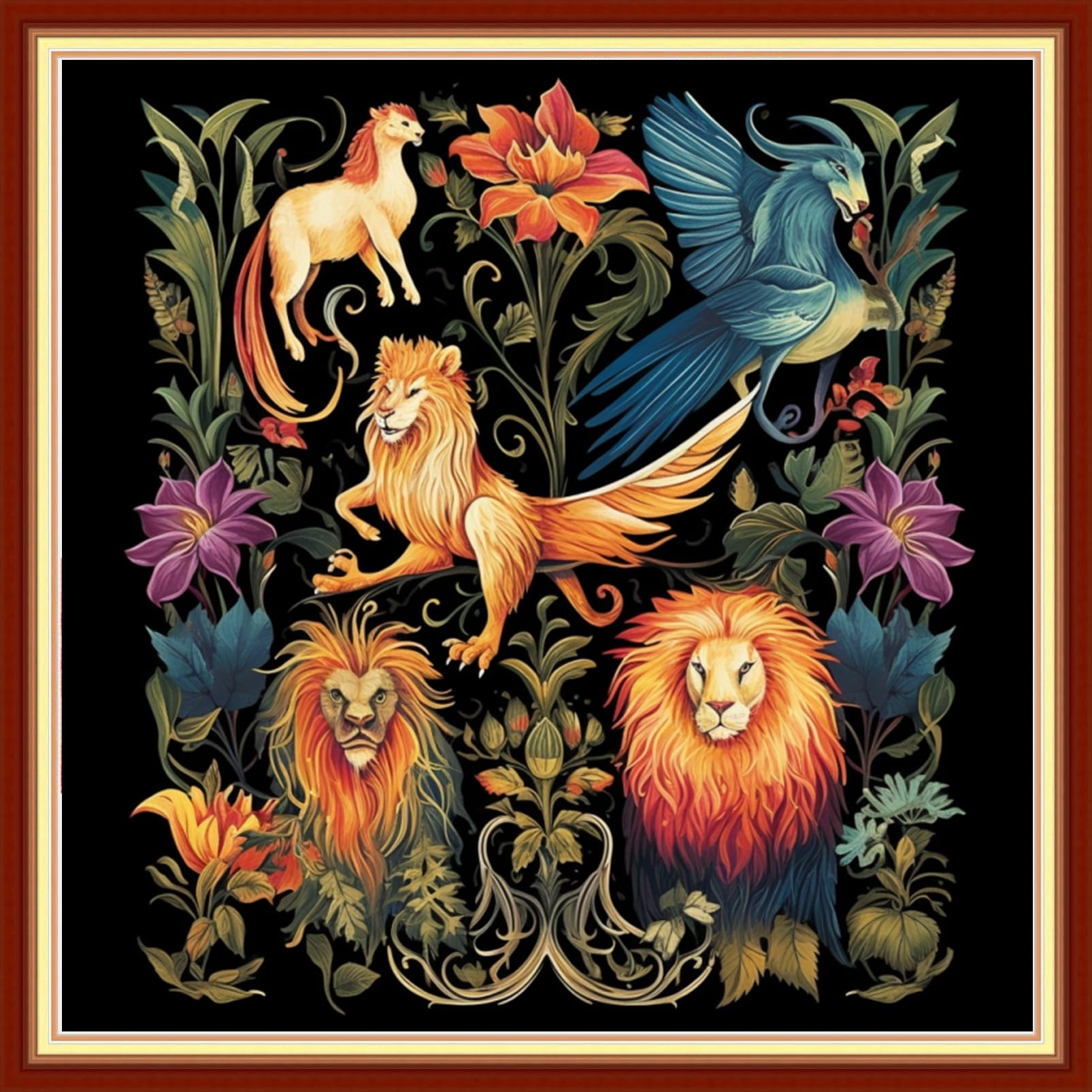 Joyhoor Cross Stitch Kits for Beginners Stamped Cross-Stitch Supplies Needlework preprint Embroidery Kits for Adults DIY Needlepoint Kits Embroidery Patterns 11CT-Magic Lion 18.x18 inch