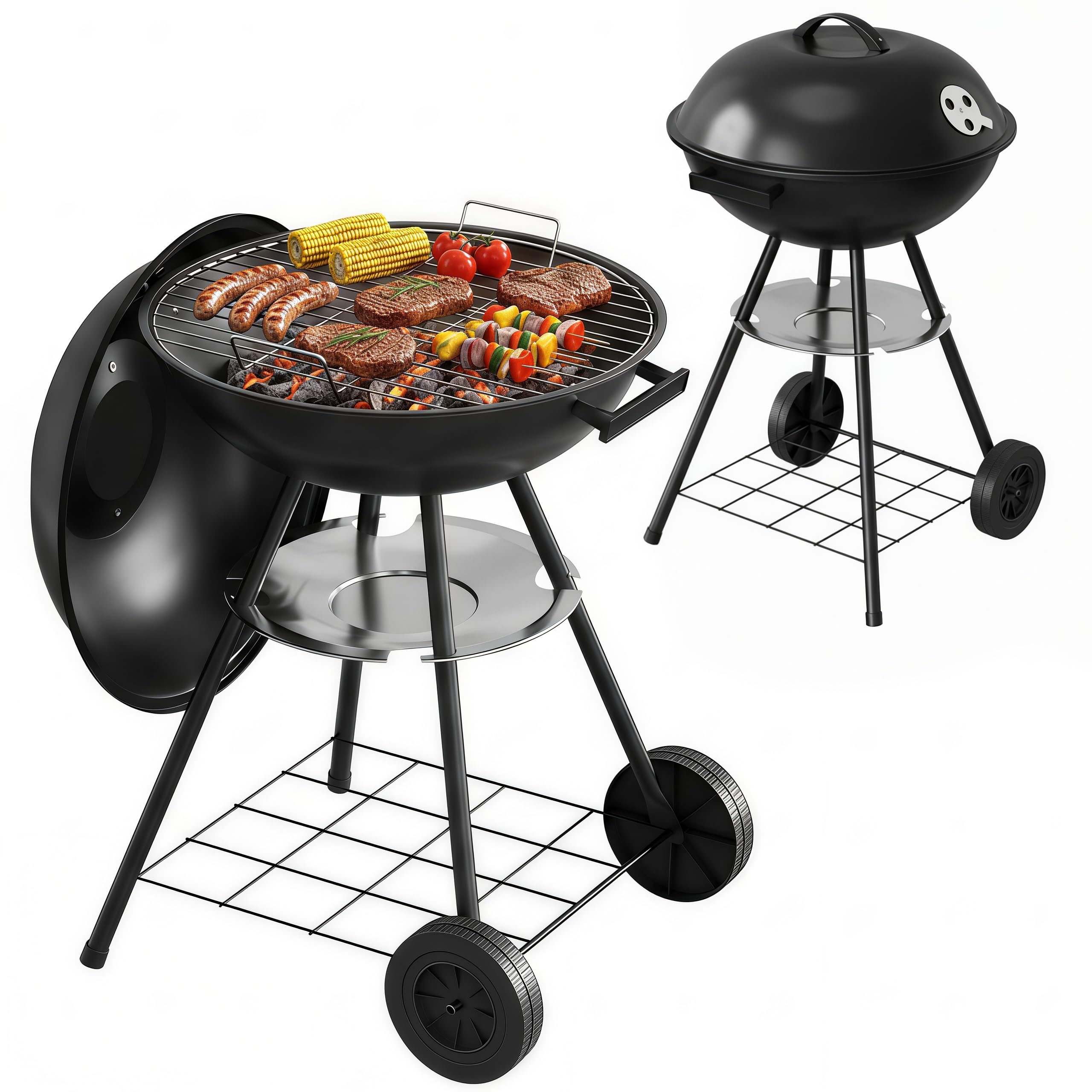 Grill na węgiel drzewny, 42 cm, składany, regulacja temperatury