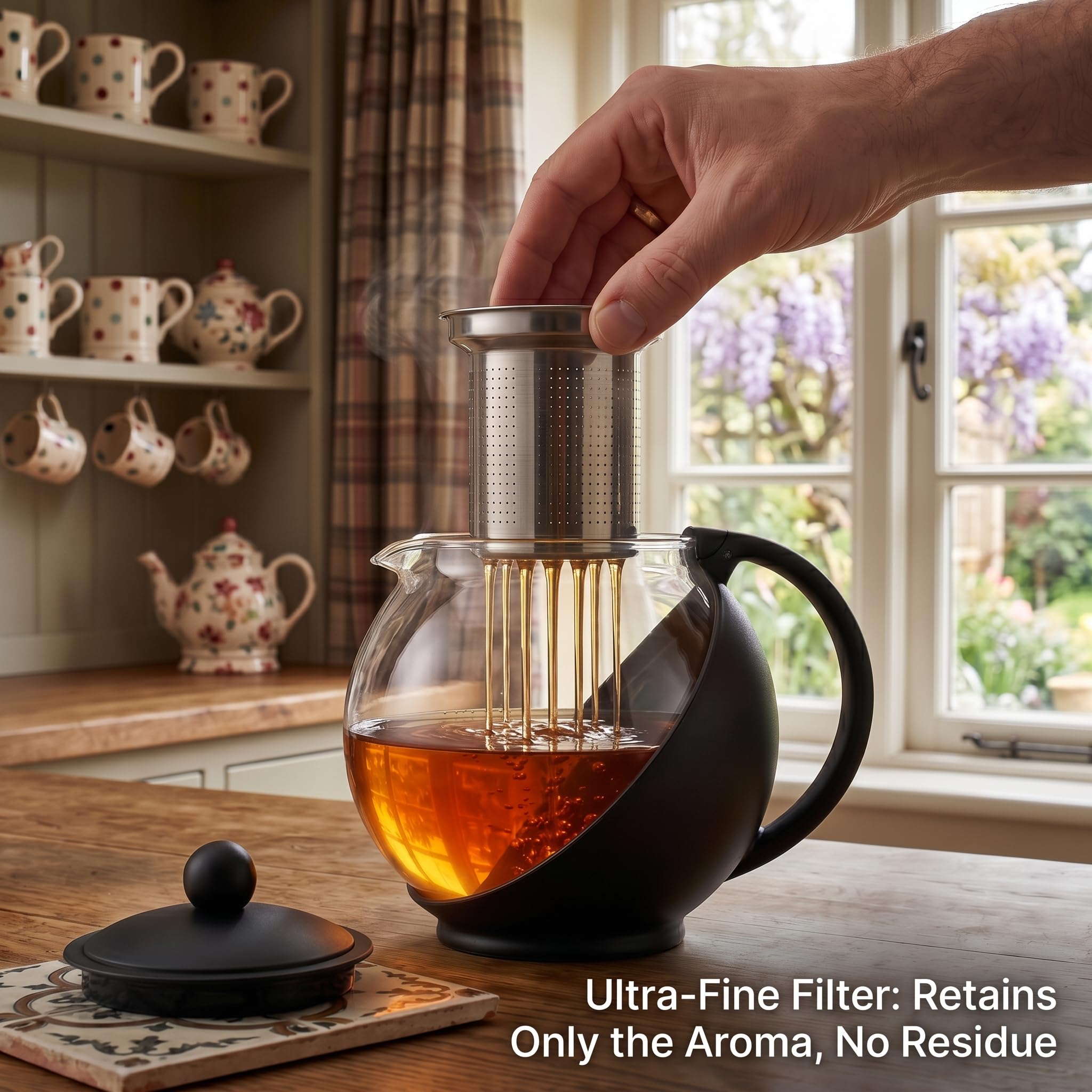 Teiera in vetro con infusore, teiera in vetro borosilicato da 1250 ml con filtro a rete fine rimovibile, beccuccio antigoccia a forma di V, macchina per tè sfuso per coppie, famiglia e