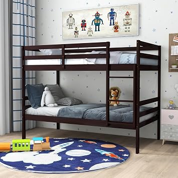 Twin Over Twin Bunk Bed w/Under Bed Storage, Ladder & Guardrail