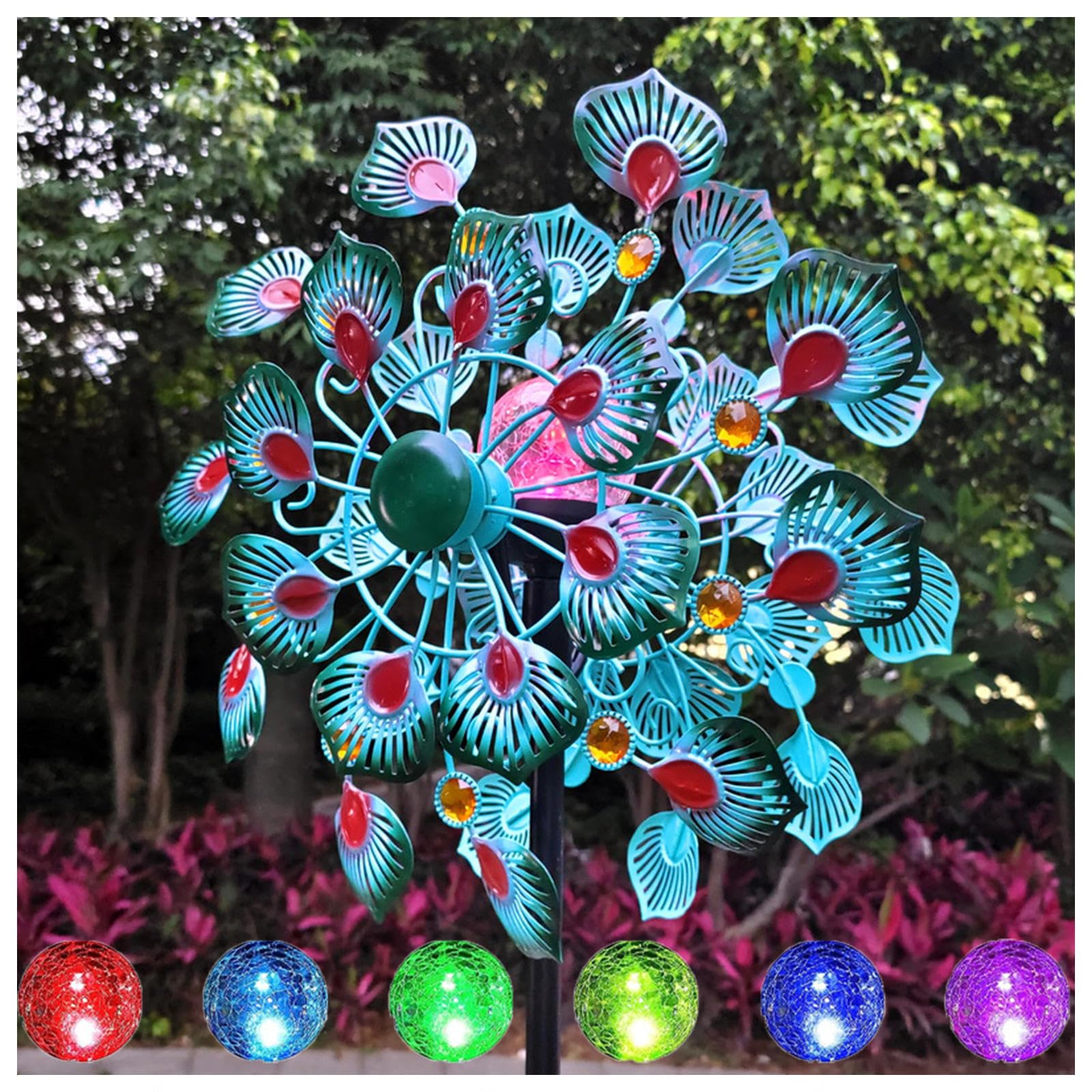 178 CM Girandola A Vento Extra Large, Filatori Di Cantiere, Colore Led Che Cambia Sfera Di Vetro Ad Energia Solare Filatori Del Cantiere Eolico