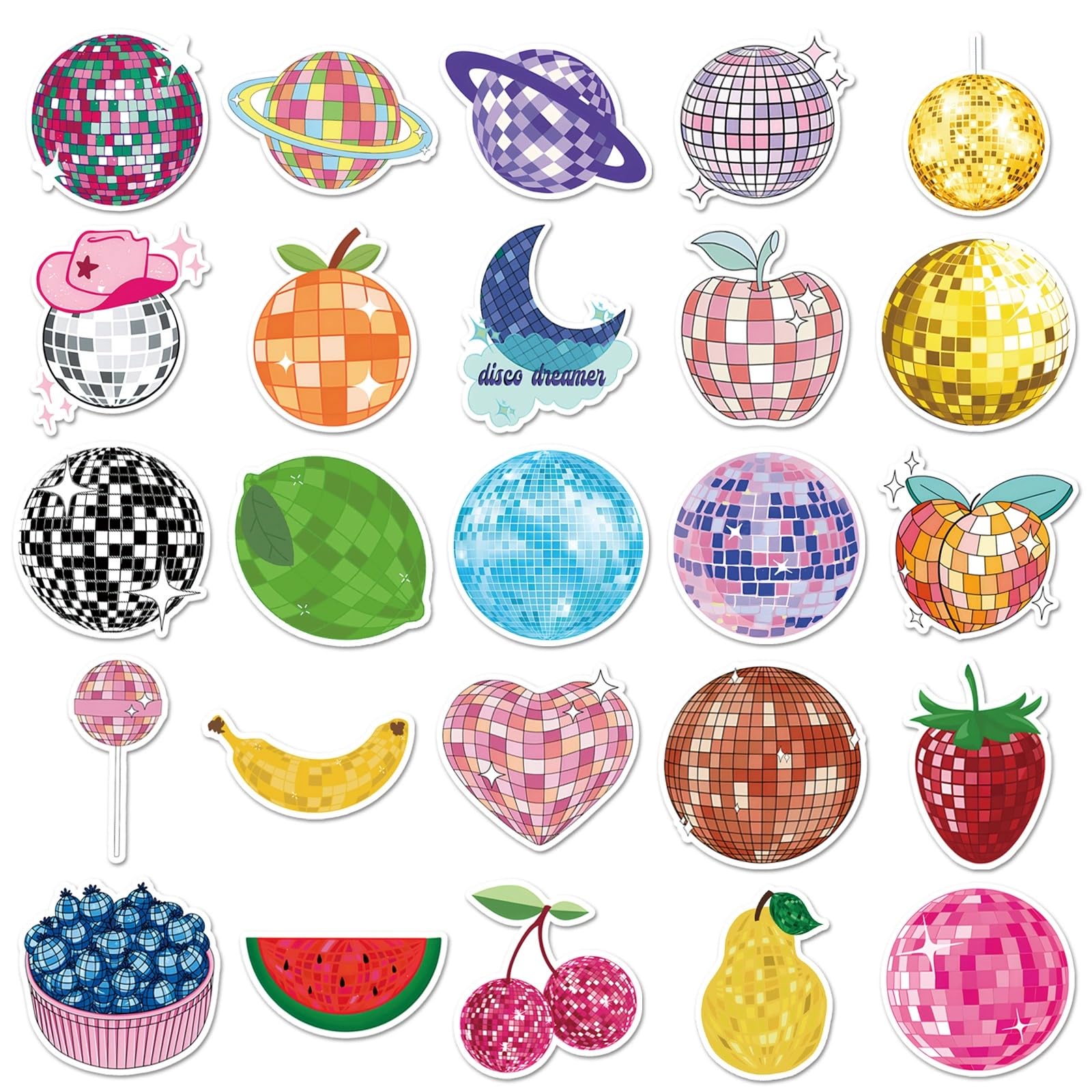 50 Pcs Disco Ball Vinyl Stickers,Disco Graffiti Stickers,Vinyl Waterproof Decals for Kids Teens Girls,Phone Laptop Bottles Skateboard Computer Phone Luggage Guitar Gifts - Image 4