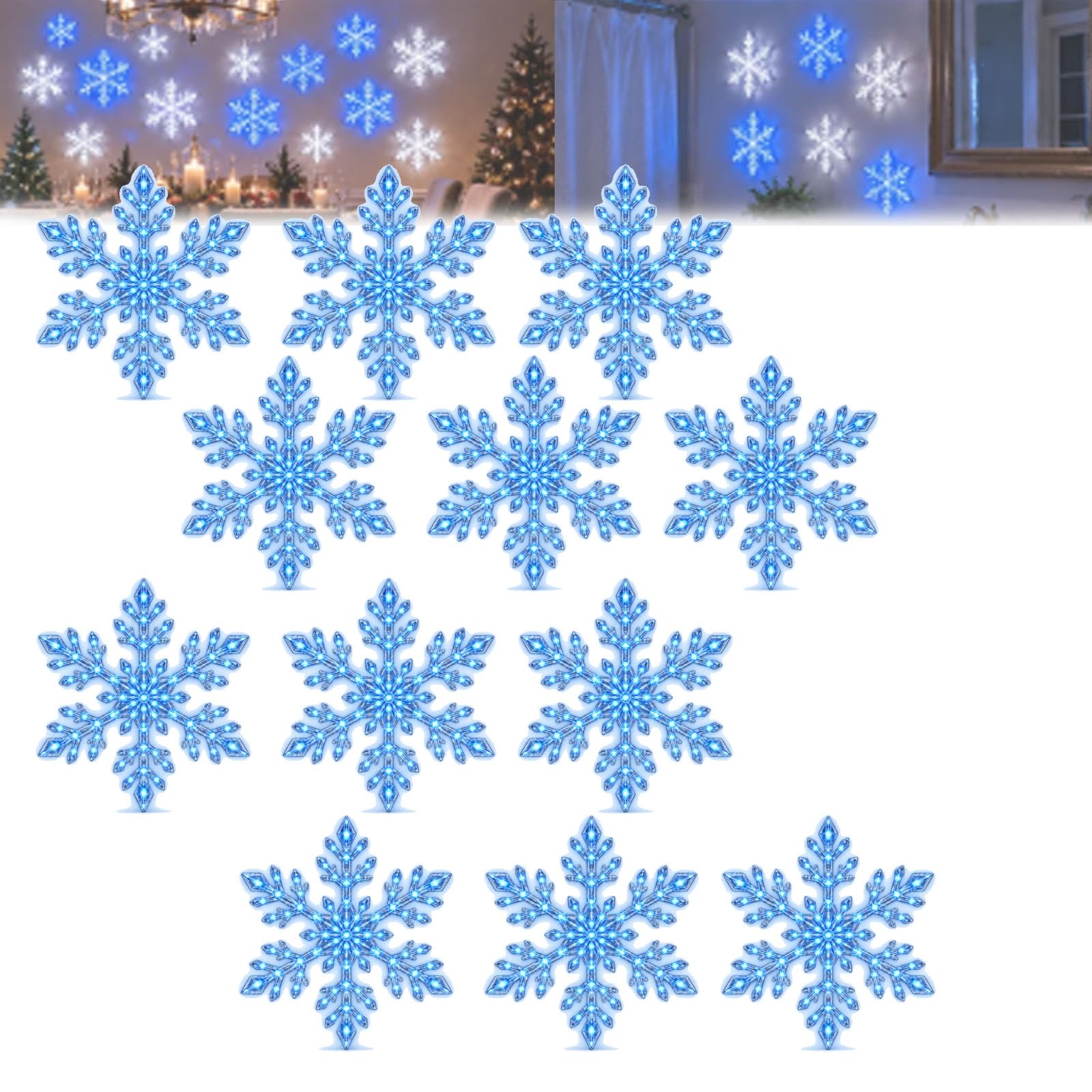 LED Snowflake Wall Lights, Light Up Snow Flake, 3D Snowflake Wall Glow (Blue,12pcs)
