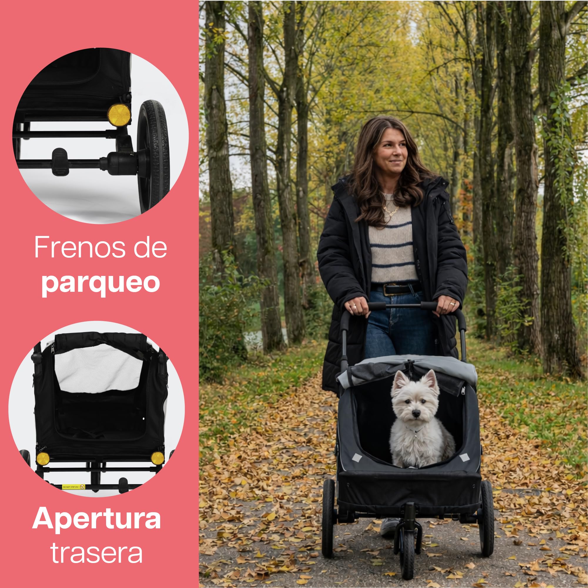 InnoPet Noah Coche para Perros - Para Perros Pequeños y Medianos hasta 25 kg - Todo Terreno - Manillar Ajustable - Incluye Funda para la Lluvia - Gris
