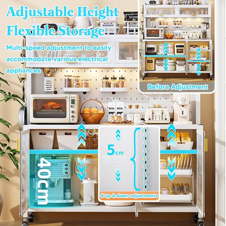 Amazon｜FZYUAN 食器棚 レンジ台付き キッチン収納 有孔ボード