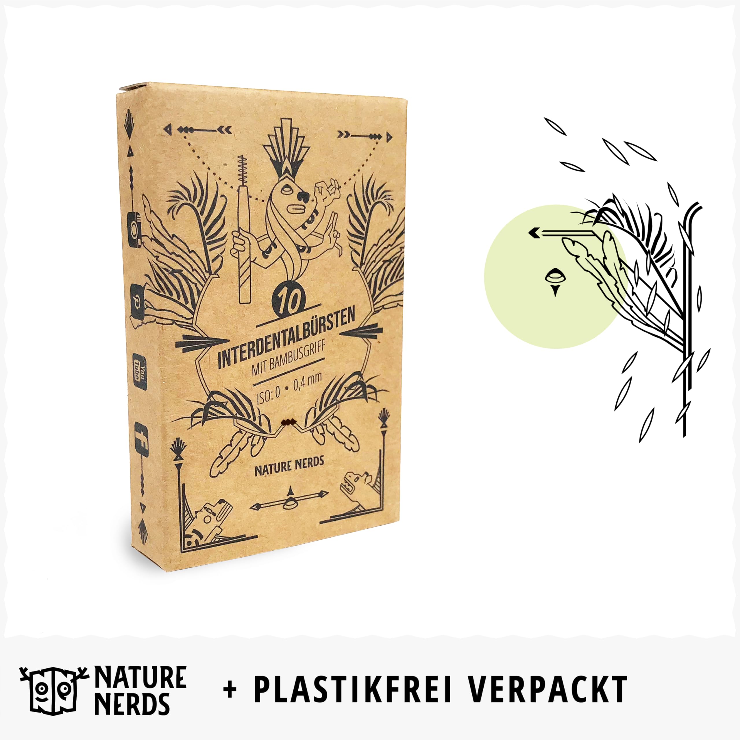 Nature Nerds - Spazzolini interdentali in un set (10 pezzi) 0,4 mm - ISO 0, realizzati con materia prima vegetale: il bambù / 10 scovolini interdentali