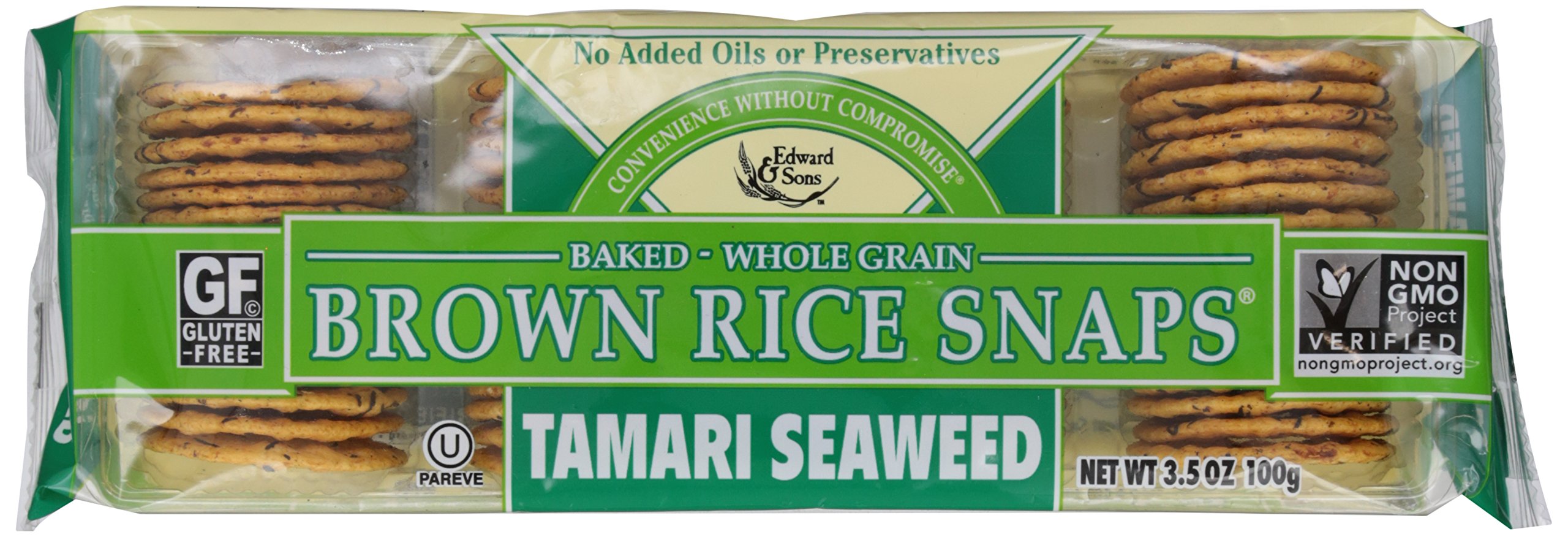 Edward & Sons, Brown Rice Snaps Crackers, Tamari Seaweed, 3.5 oz