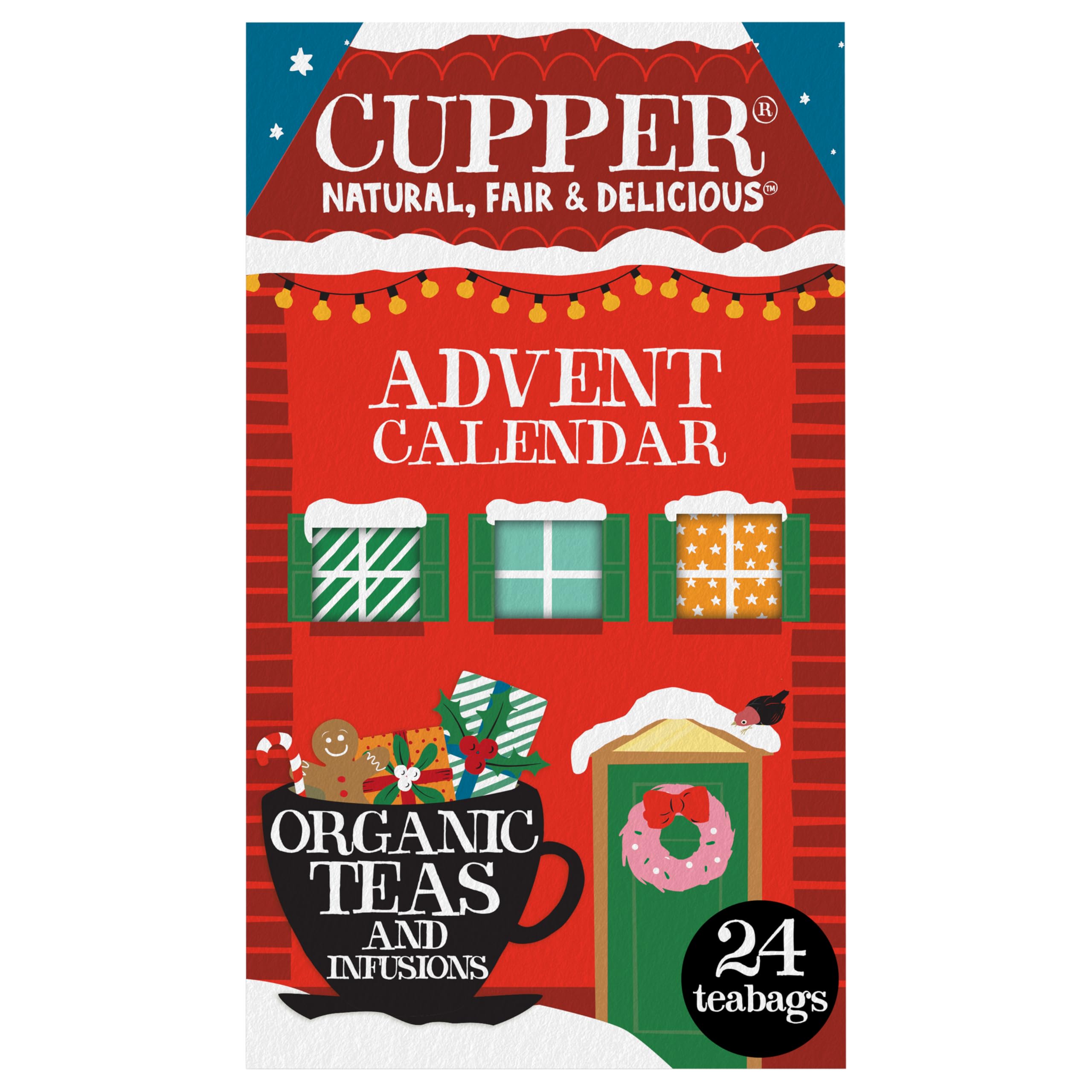Cupper - Calendario de Adviento Ecológico - Estuche con 24 Bolsitas de Infusiones y Tés - Apto para Consumo Vegano - Incluye 12 Variedades Diferentes