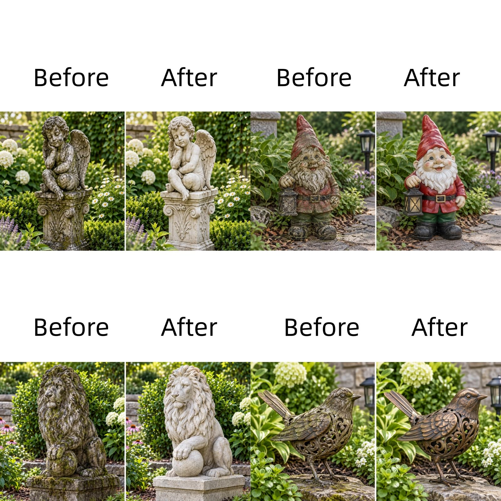 Giardino Scultura Detergente Spray, Statua Pulizia Nebbia, Decorazione Esterna Pulizia Soluzione, Cura della Pietra per le Statue, Multi-superficie Lavaggio Esterno per Patio Ponte (6pcs)