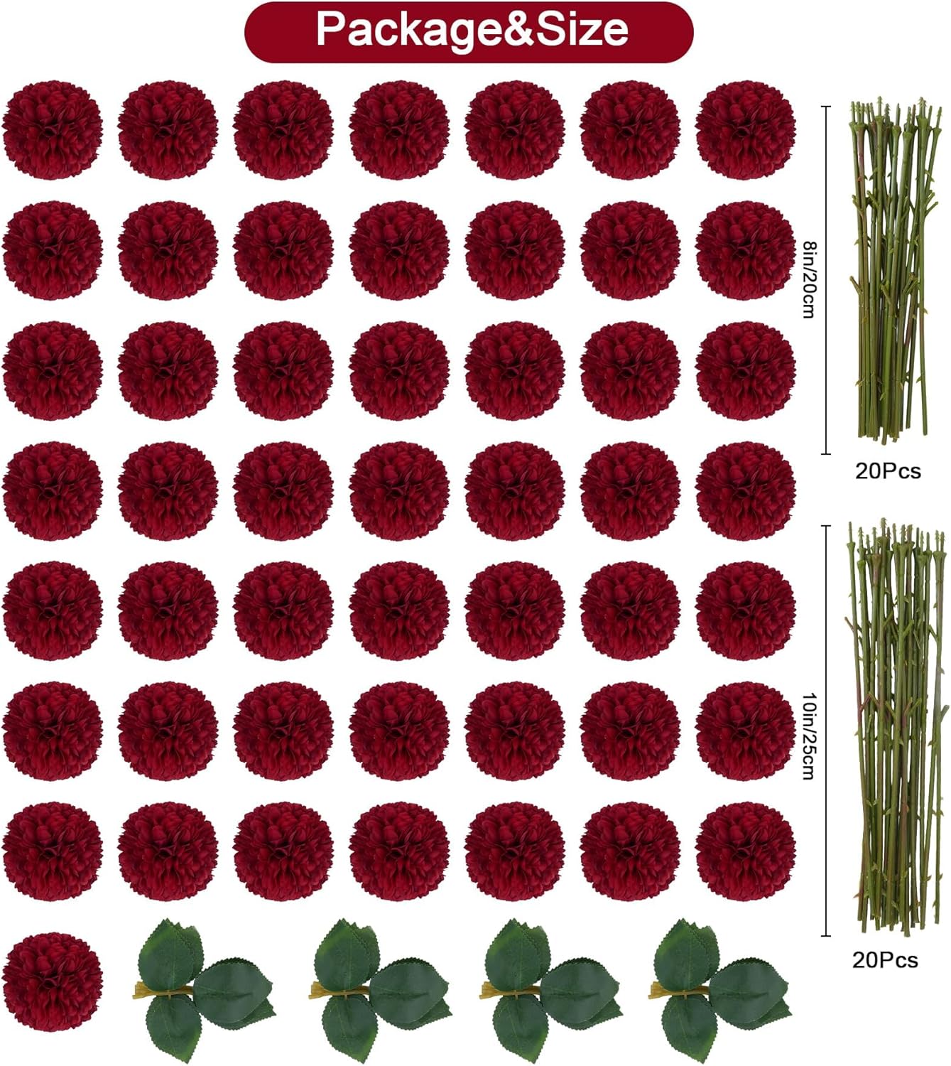 50Pcs Red Artificial Chrysanthemums Flowers Bulk with Stems Silk Flower Heads with Stems Fake Flowers Bulk for DIY Wedding Bouquets Bridal Shower Centerpieces Floral Arrangements Party