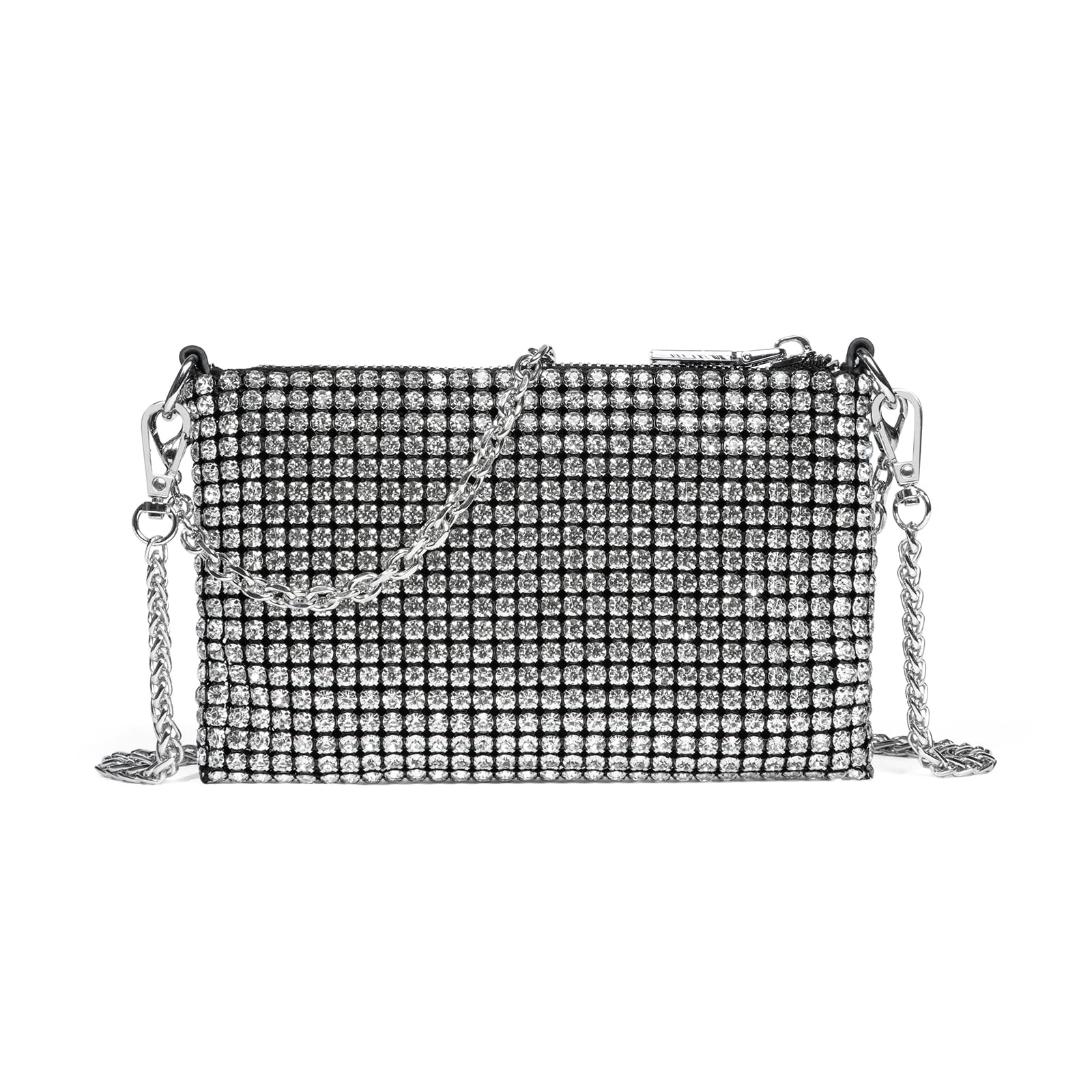 NOGUTUCrystal Crossbody Bag Silver Rhinestone Crossbody Purse Silver Evening Bag Silver Clutch Purses for Prom