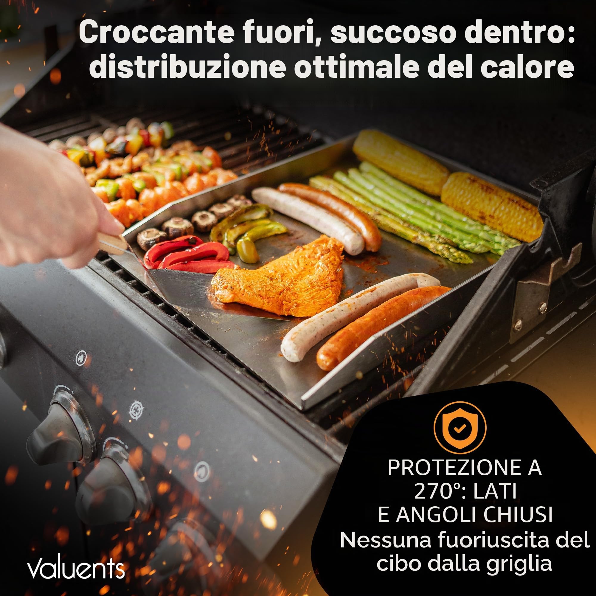 Piastra Plancha in acciaio inox spesso e antiruggine, 40 x 30 cm, barbecue adatta per barbecue a gas e a carbone + PLUS: spazzola e spatola