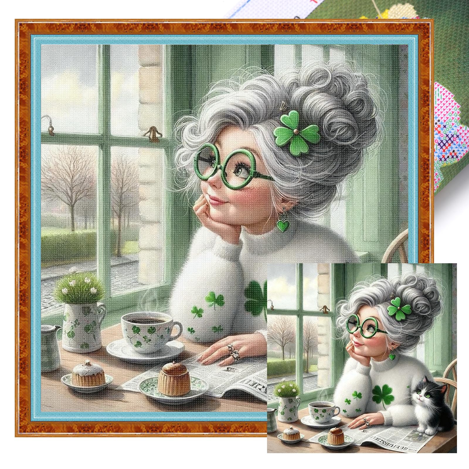 Poetrydraw 11Ctacc-11703__C__45x45 Grandma Looking Out Window Full 11Ct Diy Stamped Cross Stitch Kits 45X45cm Gifts (11Ctacc-11703 C 45X45)