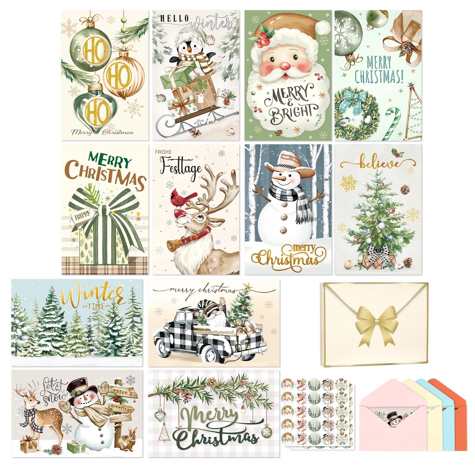 Decalsweet Christmas Greeting Cards Seasonal Cards with Envelopes 36 pieces