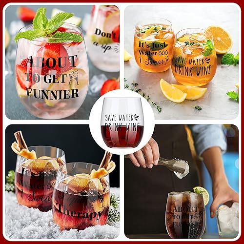 Miniatura 4 de Zhehao 20 copas de vino divertidas sin tallo de 12 onzas desechables para fiestas, vasos divertidos de acrílico transparente, inastillables, vasos