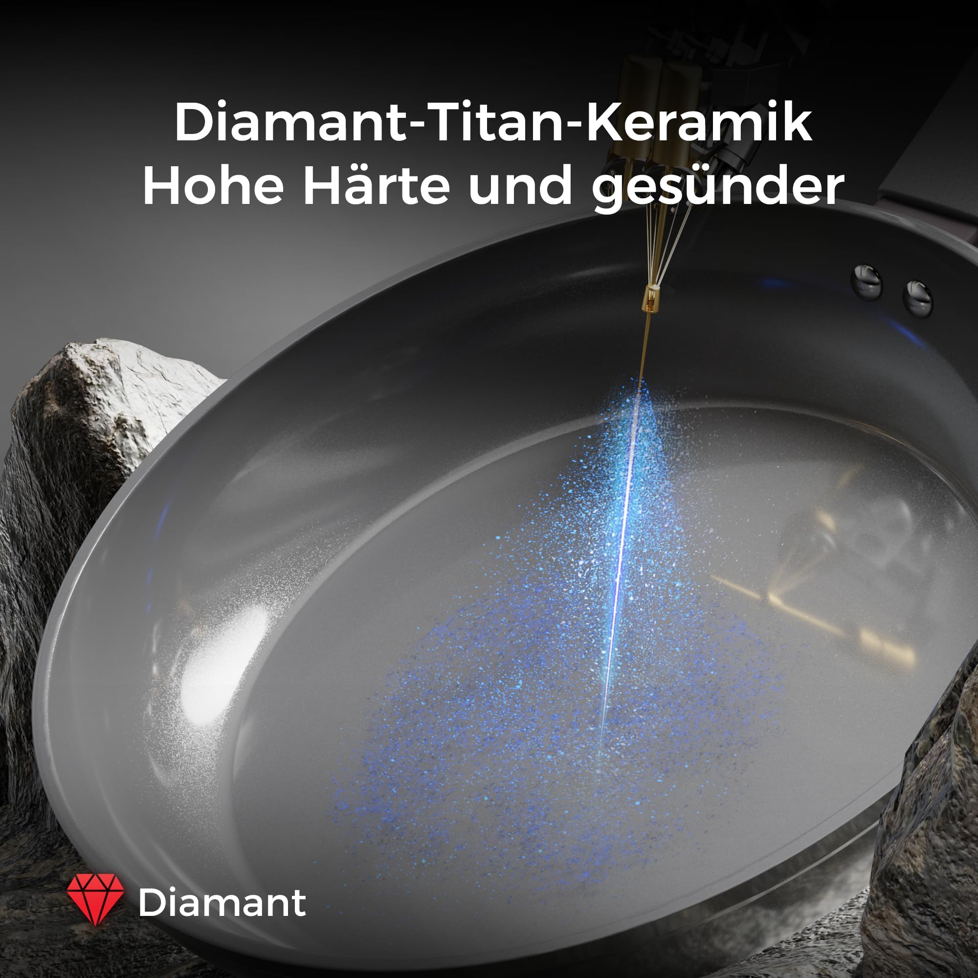 Sanho Bratpfanne 26cm, Keramikpfanne Antihaft Induktion, Omelette Pfanne | DiamondTitan Ceramic Pan , Poignée Anti-Brûlure, PFAS/PFOA/PTFE-frei, Spülmaschinenfest, für alle Herdarten,Grau