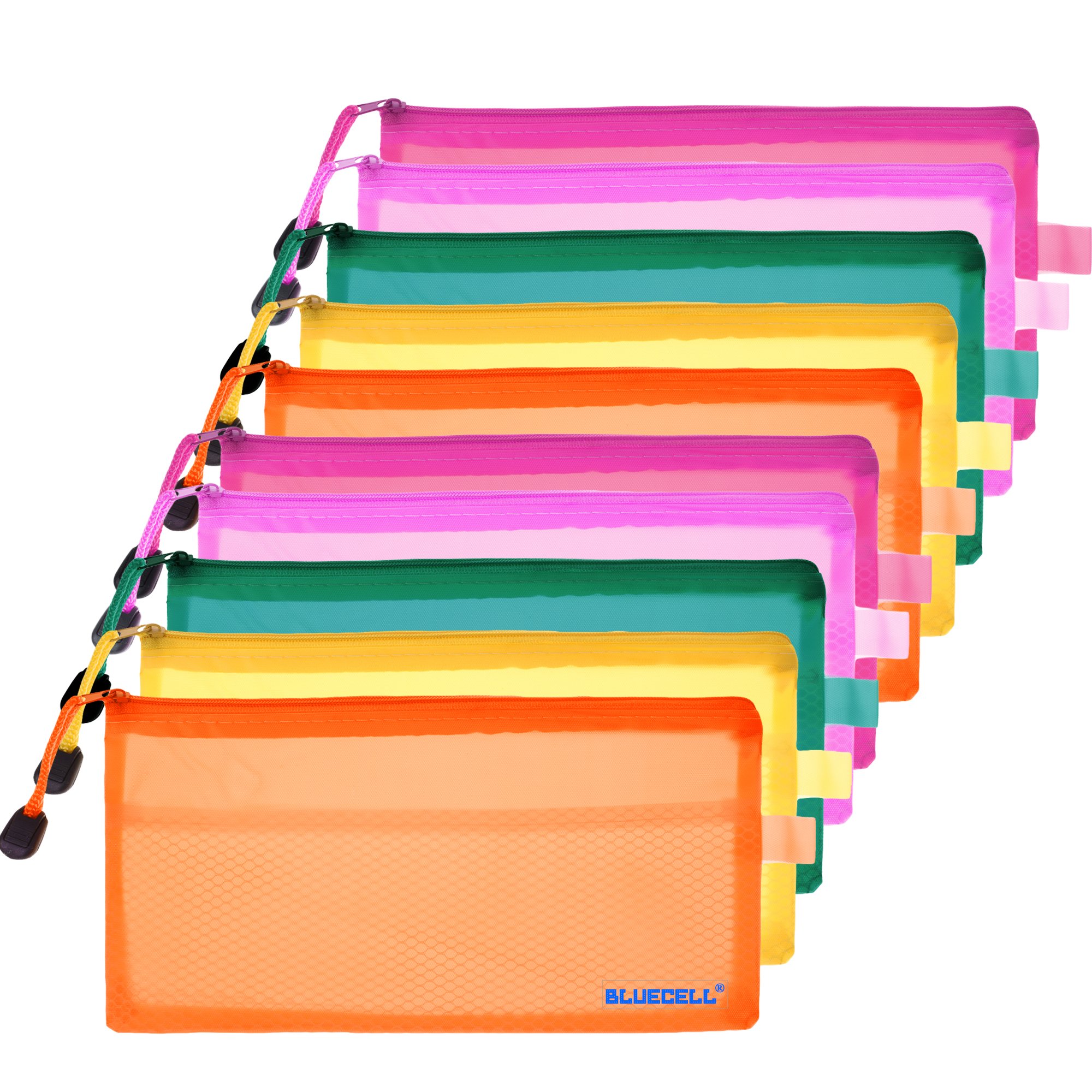 BCP 10pcs Random Color Plastic Double Layer Invoice Bill Bag, Pencil Pouch Pen Bag, 9 x 4-1/2inches