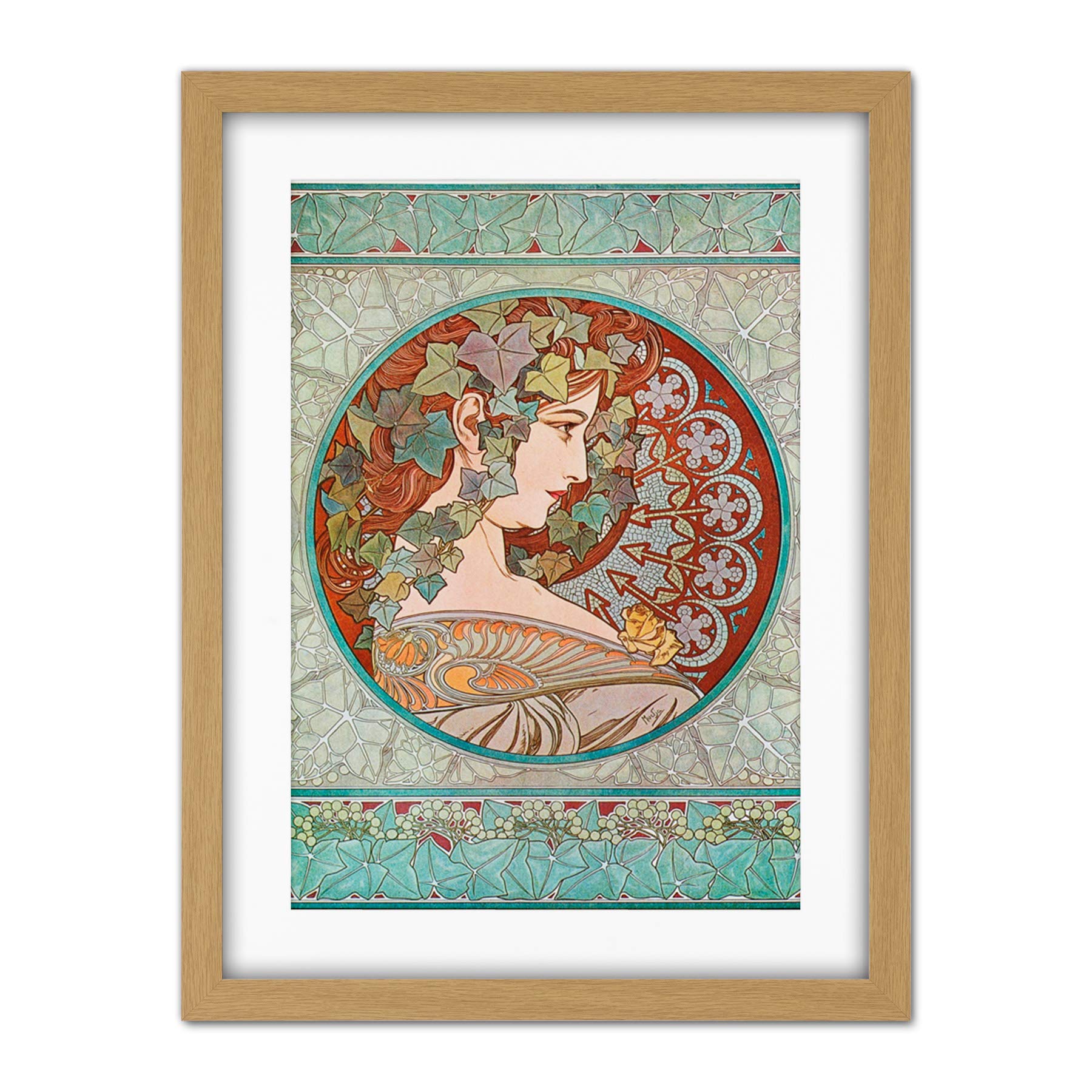 Wee Blue Coo Mucha Laurel 1901 Artwork Framed Wall Art Print 18X24 Inch