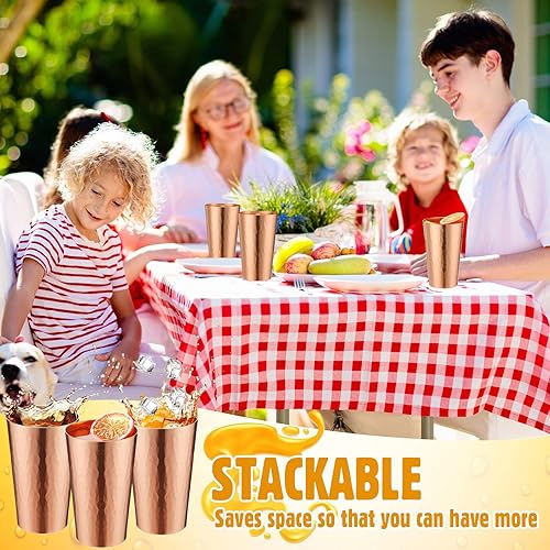 Miniatura 5 de Geosar Juego de 24 vasos de aluminio para bebidas frías de 15 onzas, vasos de metal apilables, vasos de aluminio retro, vasos de agua de aluminio,