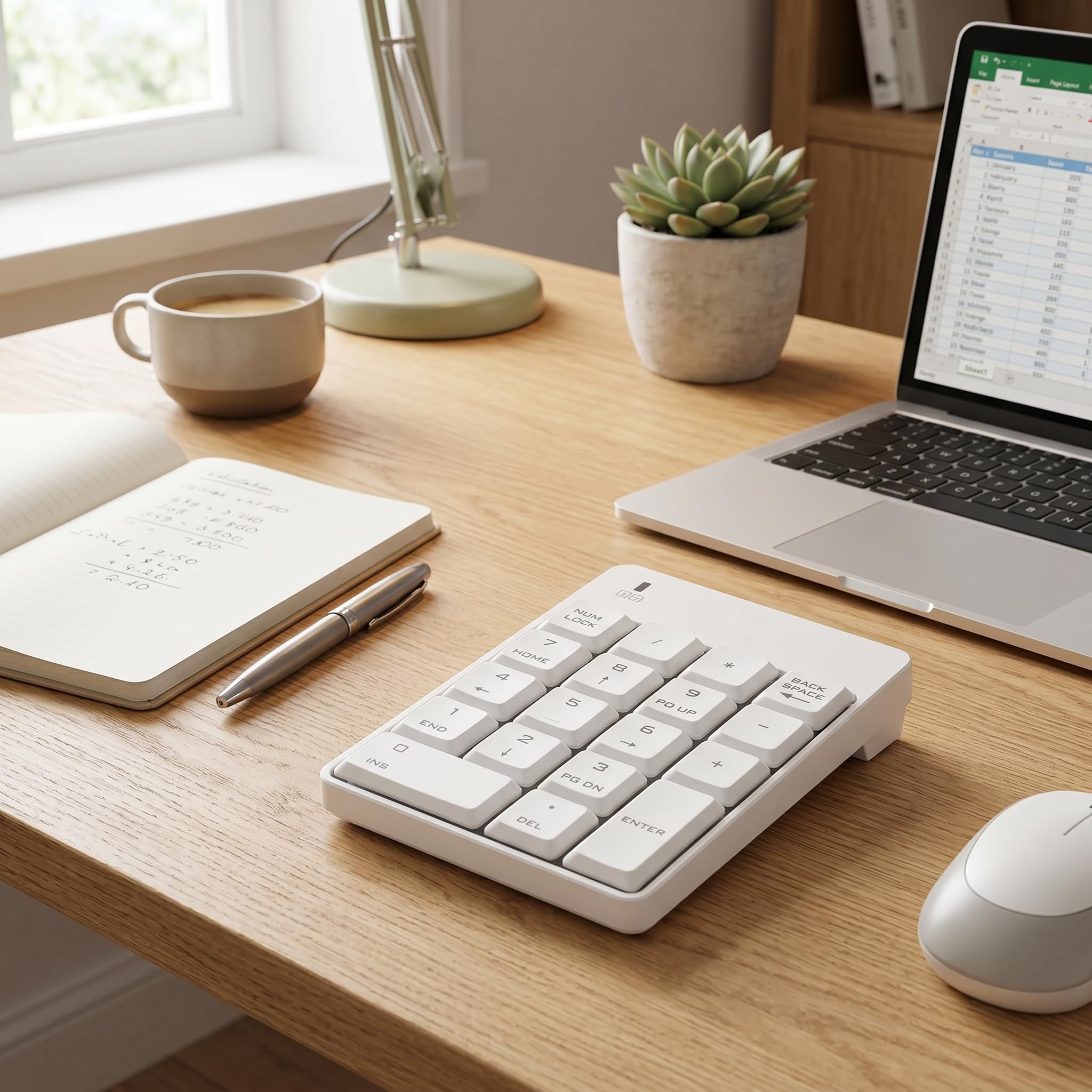 Topiky Teclado numérico USB, 2.4 GHz Teclado numérico inalámbrico USB Numpad Número 18 Teclas para PC portátil, Blanco(Blanco)