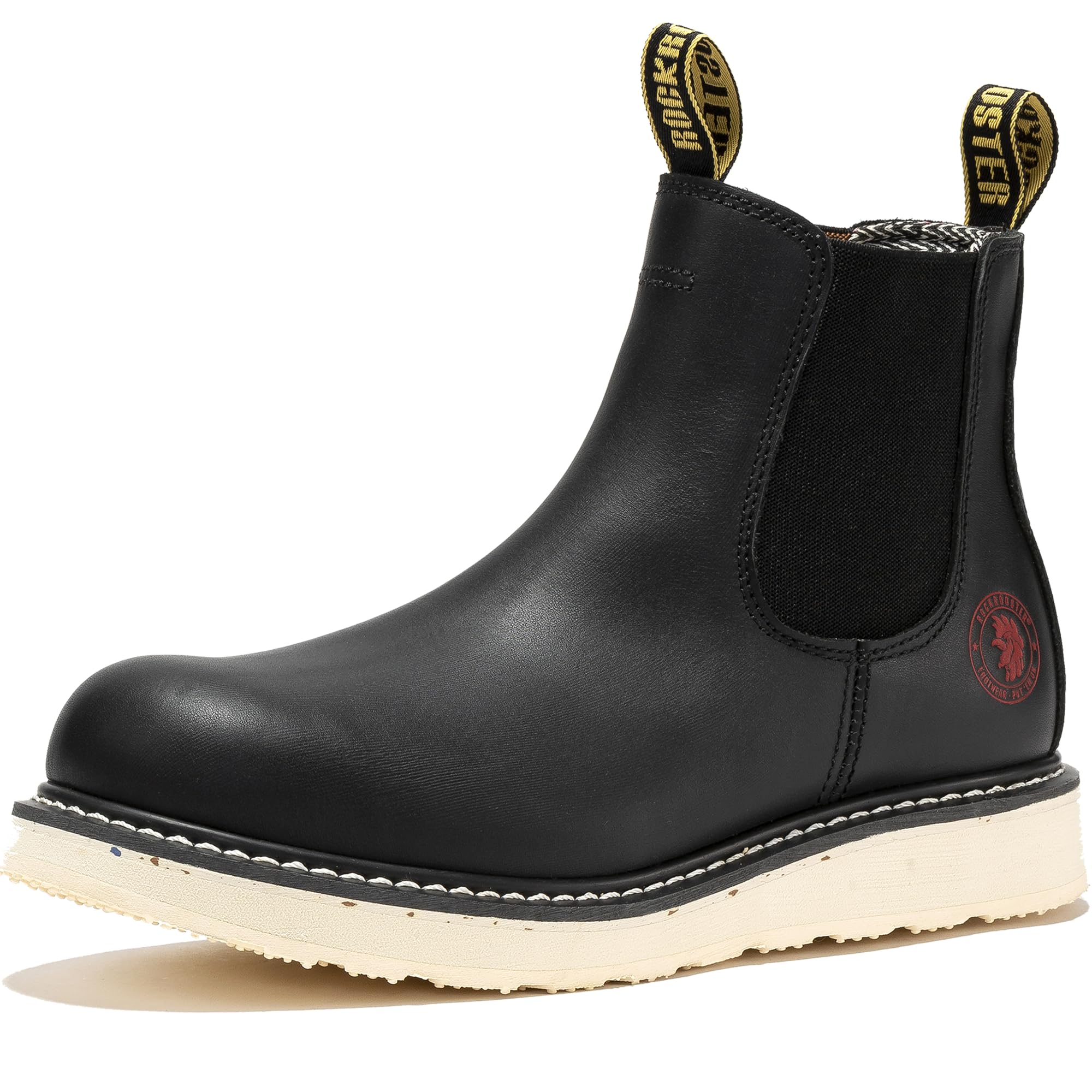 ROCKROOSTER Capitola Steel Toe Slip On Work Boots for Men, 6" Chelsea Wedge Work Boots, Traction Lug Rubber Outsole, 100% Leather, Anti-Fatigue,