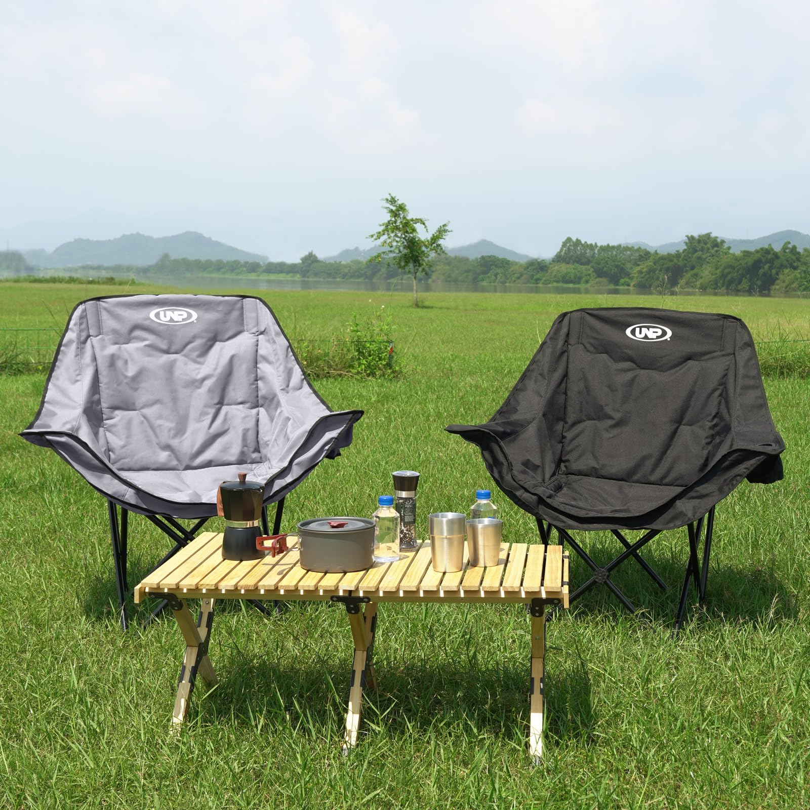 UNP Camping Chair, Portable Folding Sofa Chair, Easy Set Up Patio Chair Lawn Padded Seat Camping Stool Chair for Hunting, Fishing, Outdoor, Beach, Picnics, Home (Black)