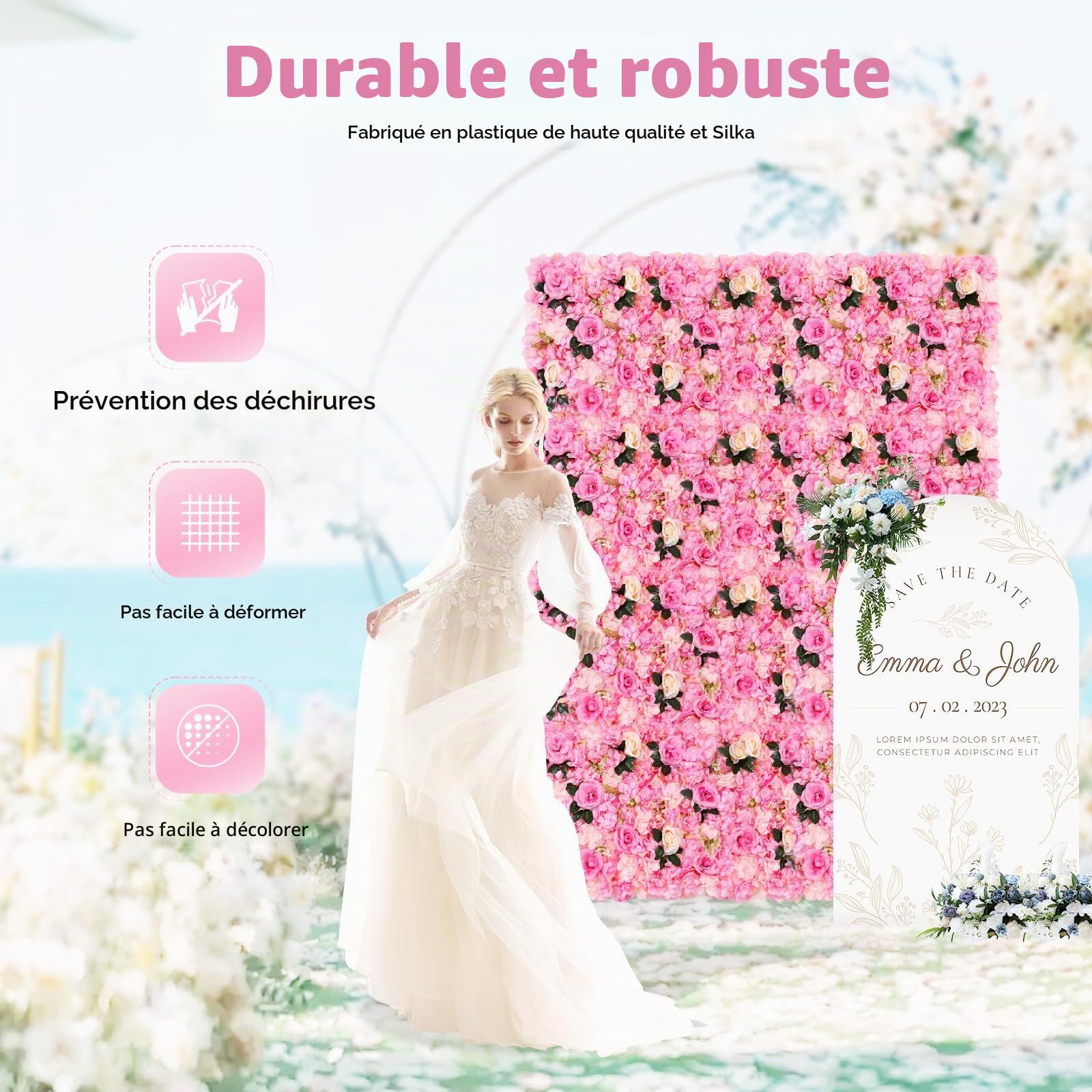 Lot de 12 panneaux muraux de fleurs artificielles, panneau mural de fleurs, fond de rose, décoration de maison, décoration de mariage, fête prénatale, fête, mur de bonbons, zones photo