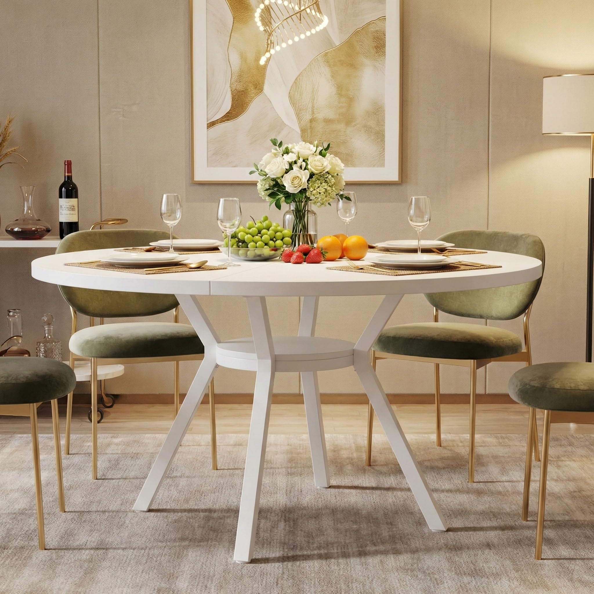 Lailang 120cm Tavolo da Pranzo, Tavolo Rotondo, Tavolo Moderno, Tavolo In Legno, Tavolo Cucina Per 4, Tavolo Soggiorno, 120 x 120 x 75 cm, Bianco