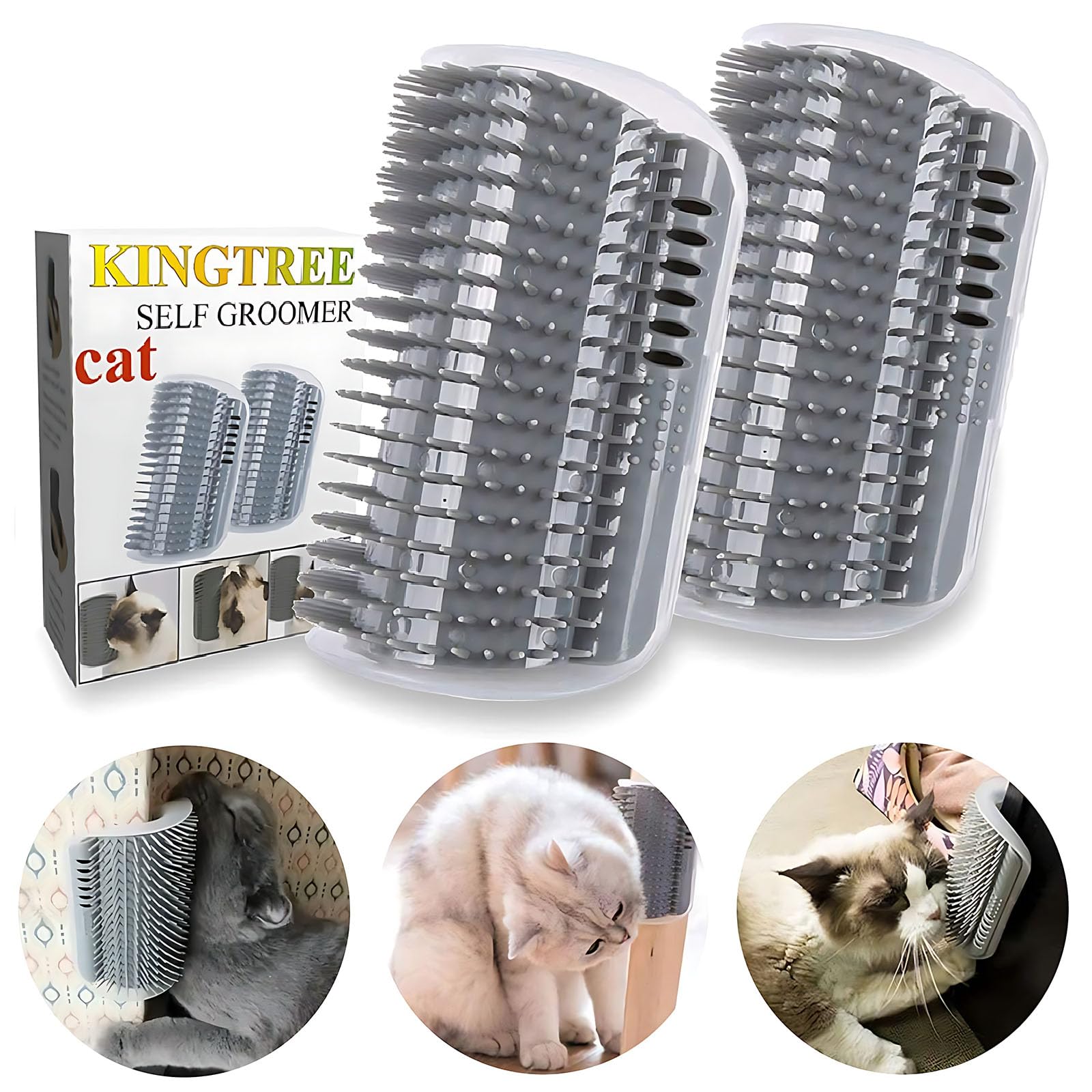 Kingtree Cat Corner Scratcher Self Groomer with Catnip, 2 Pack Softer Cat Face Scratchers Wall Corner Grooming Massage Combs for Long & Short Fur Cats