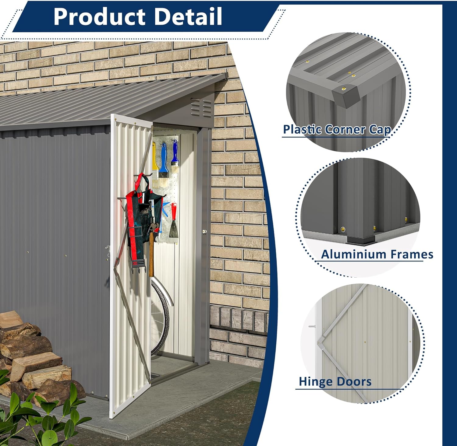 4x8 Ft Outdoor Metal Lean to Storage Shed - Garden Cabinet for Backyard & Patio, Gray