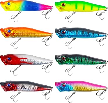 Popper Saltwater Fishing Lures Kit, 8pcs Bass Fishing Lures Hard Baits Crankbaits Minnow Popper Swimbaits Lures Set for Bass Trout Walleye Freshwater Saltwater